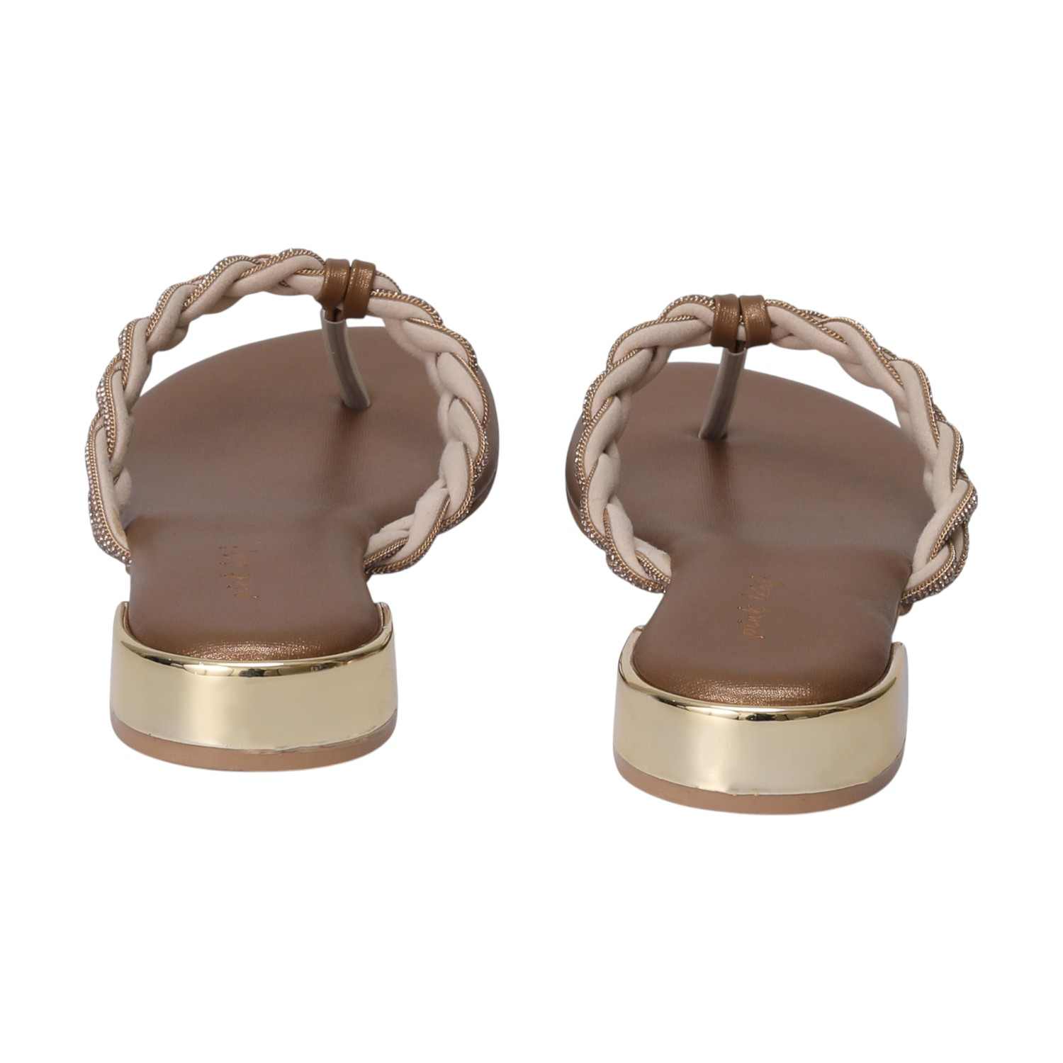 Women Bronze Braided Thong Chappal with Gold Heel Detail