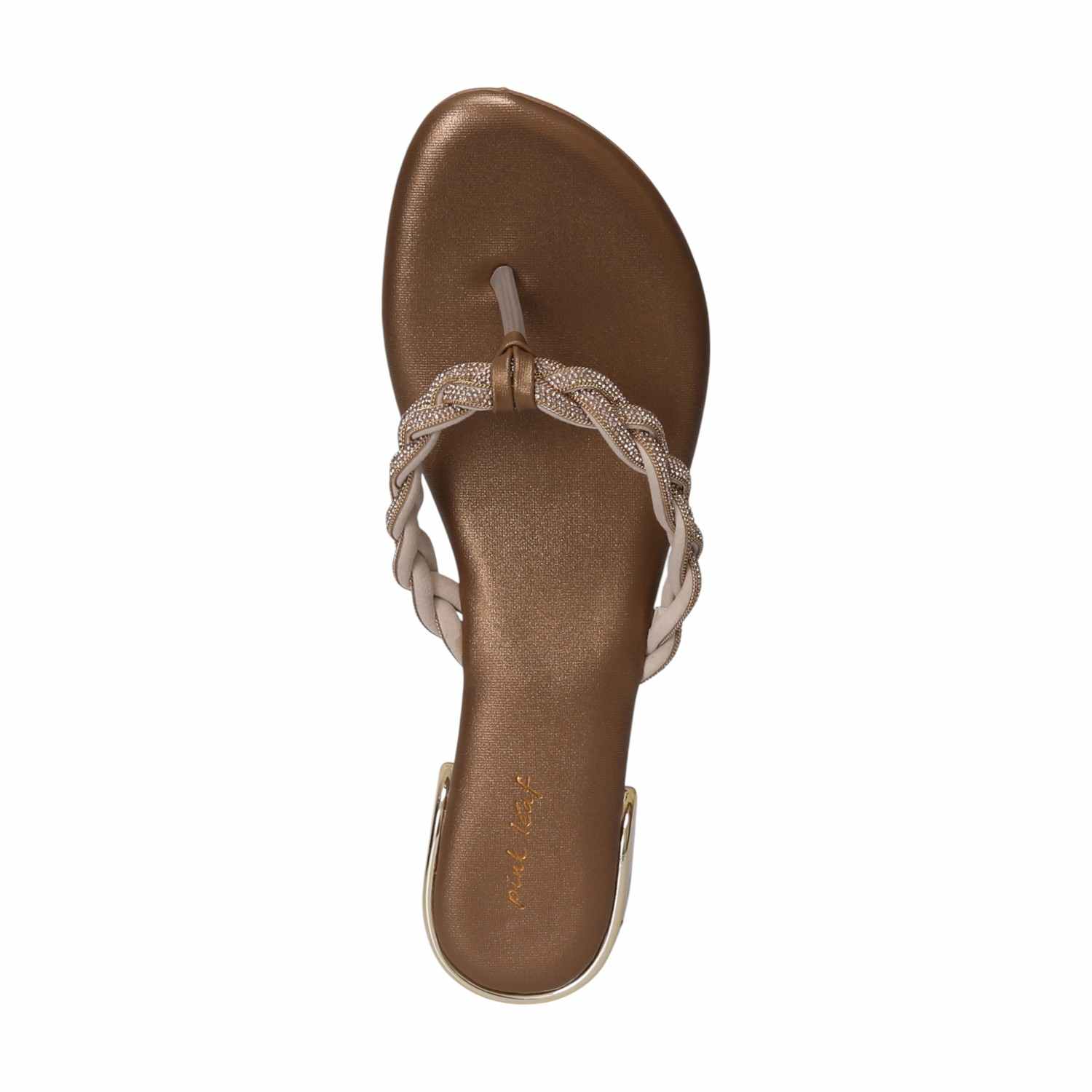 Women Bronze Braided Thong Chappal with Gold Heel Detail