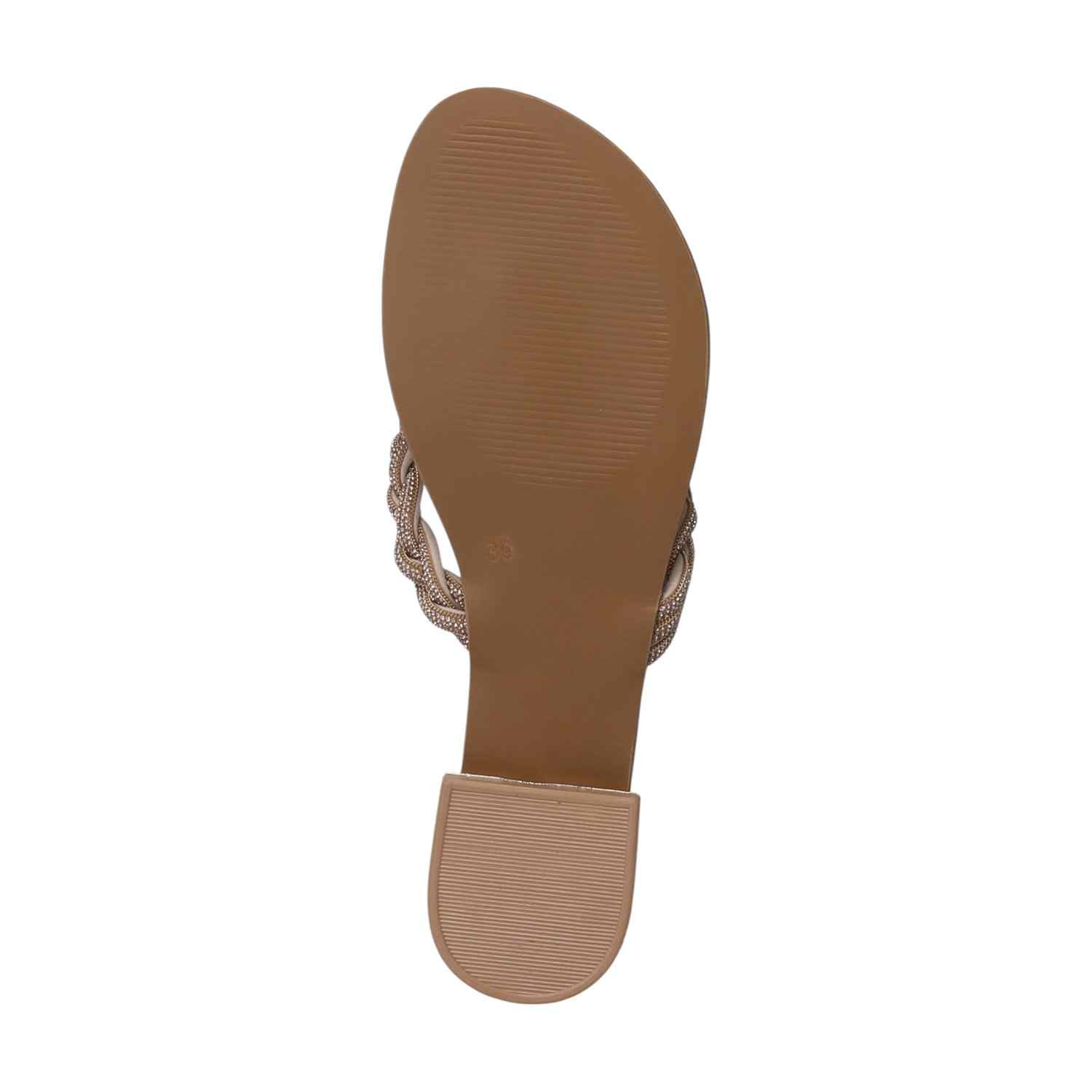 Women Bronze Braided Thong Chappal with Gold Heel Detail