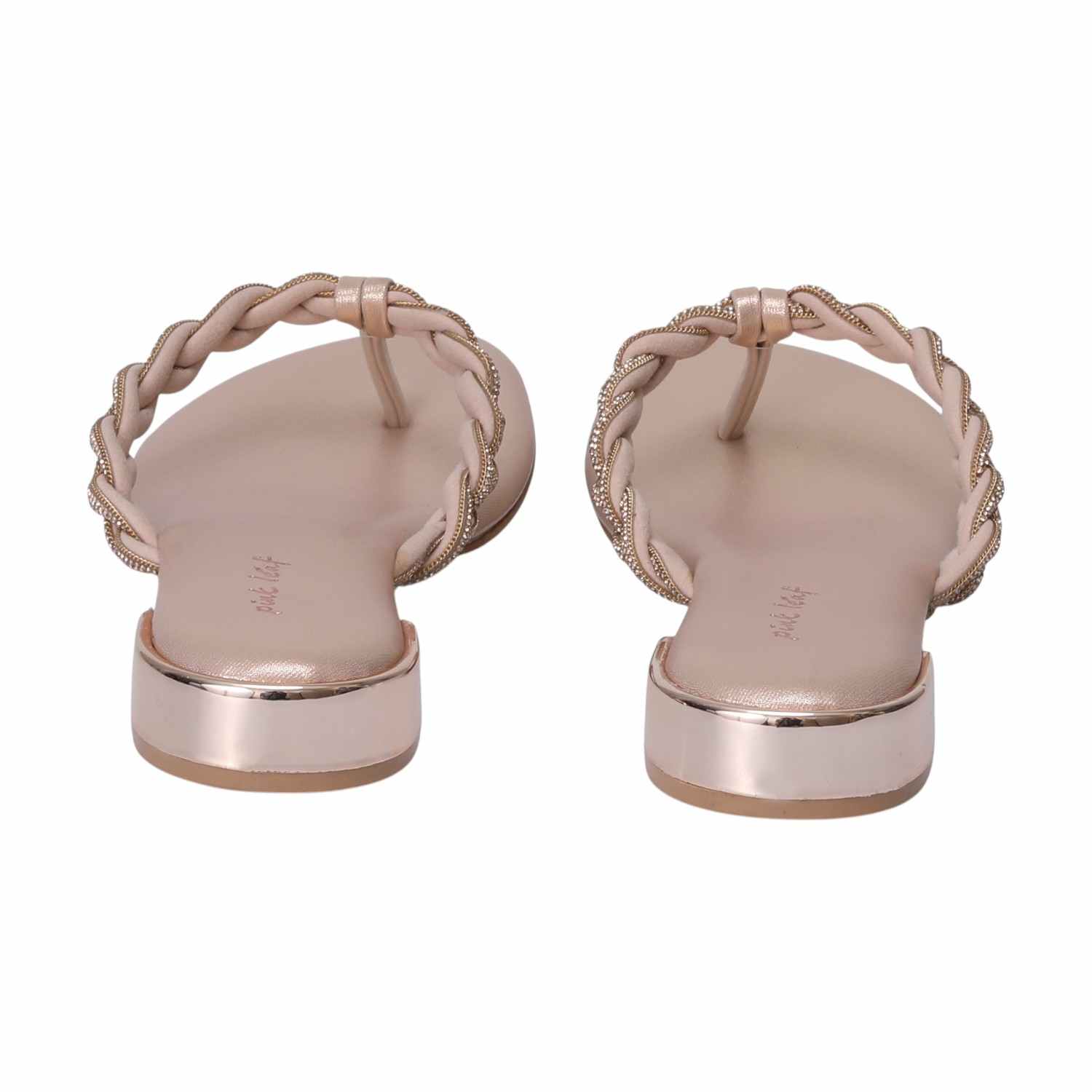 Women Rose Gold Accent Braided Thongs