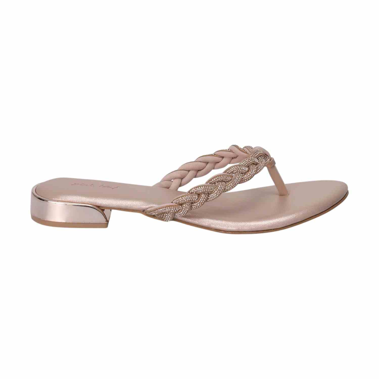 Women Rose Gold Accent Braided Thongs