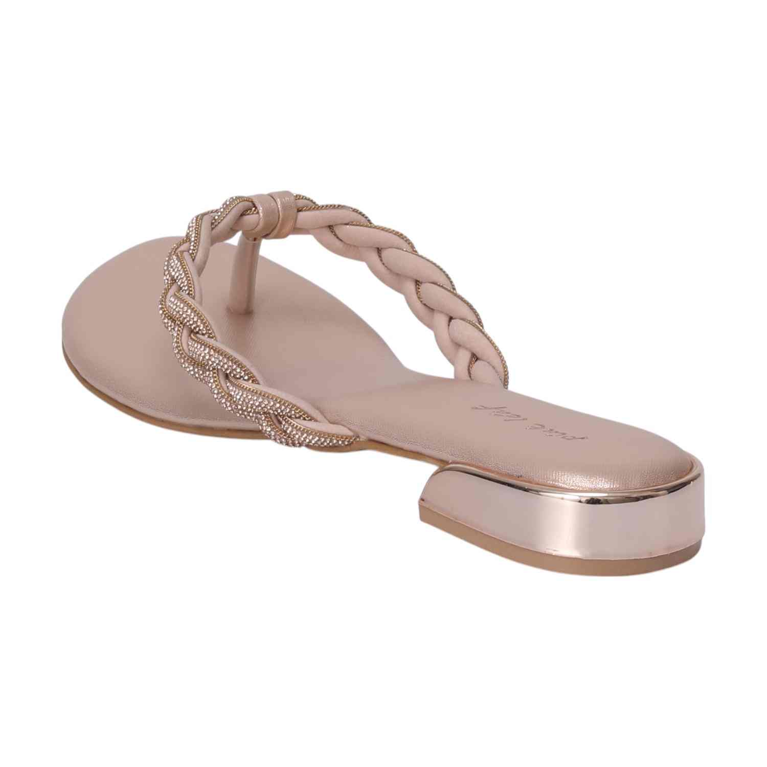 Women Rose Gold Accent Braided Thongs