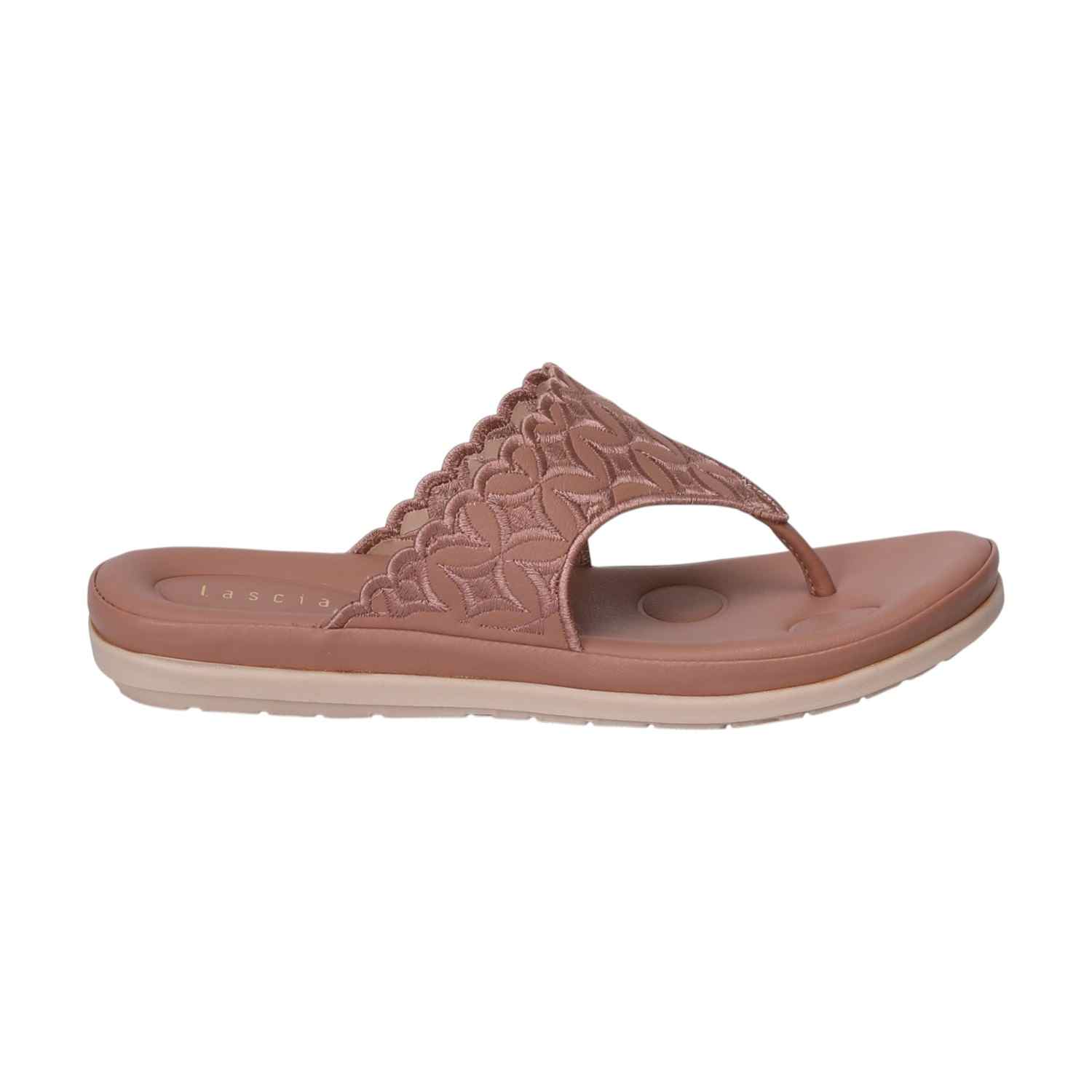 Women Embroidered Peach Comfort Thongs