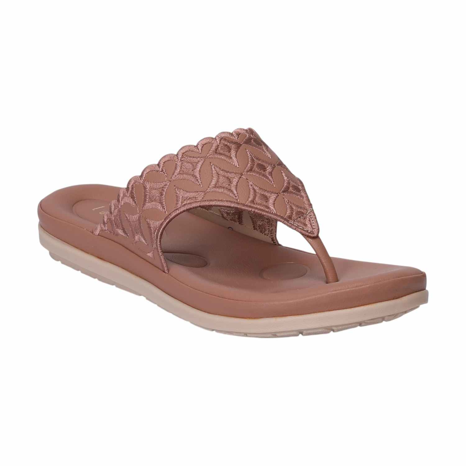 Women Embroidered Peach Comfort Thongs