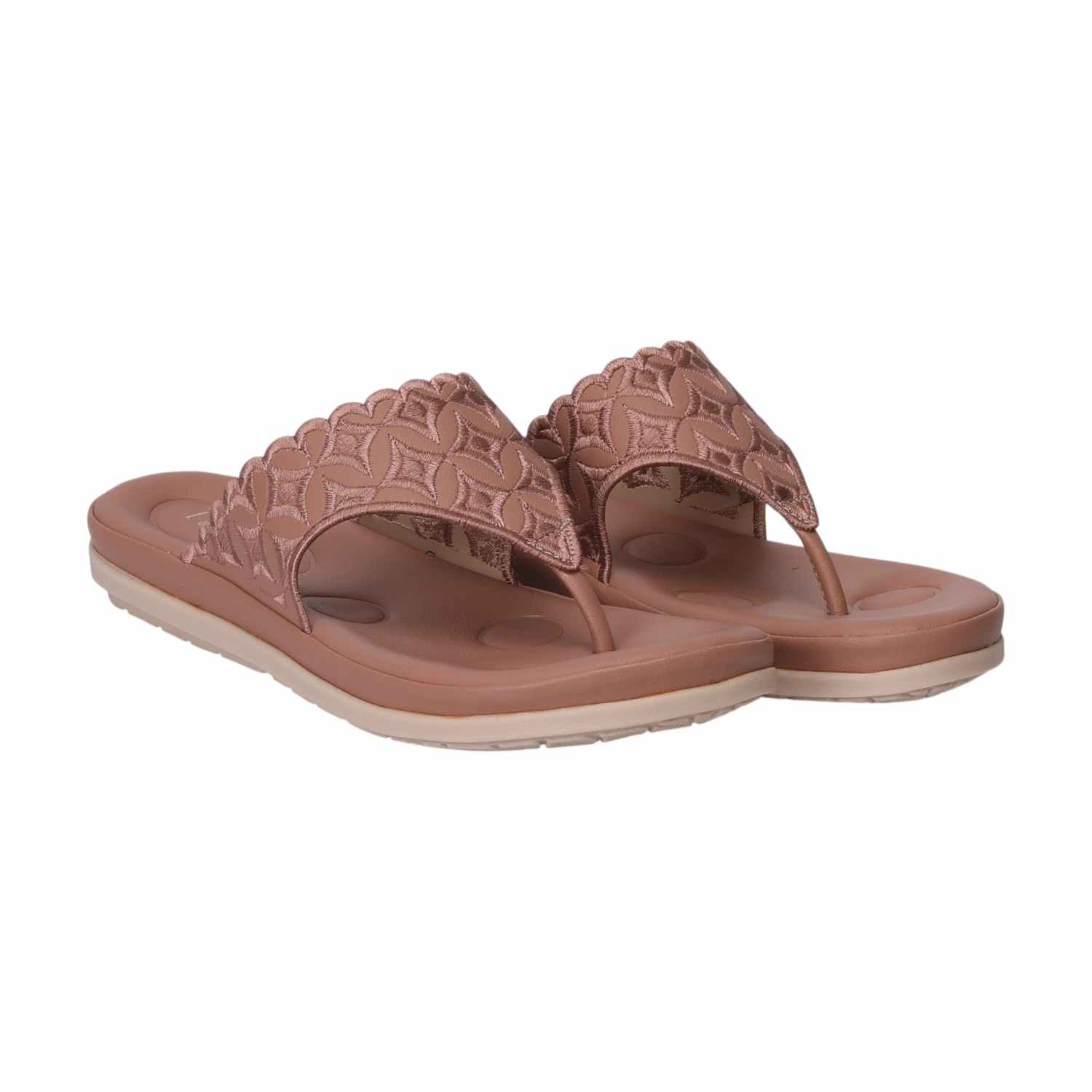Women Embroidered Peach Comfort Thongs