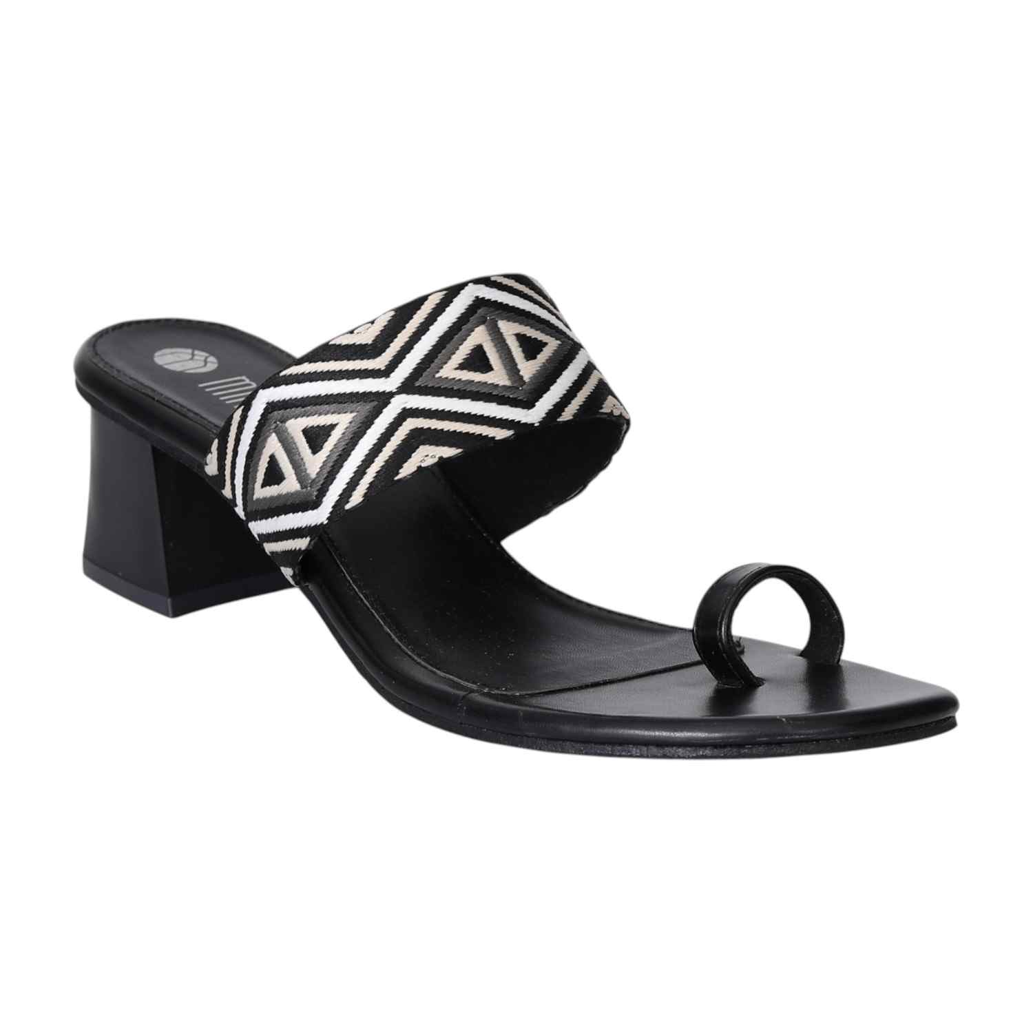 Black Tribal Chic Toe Ring Heels for Women