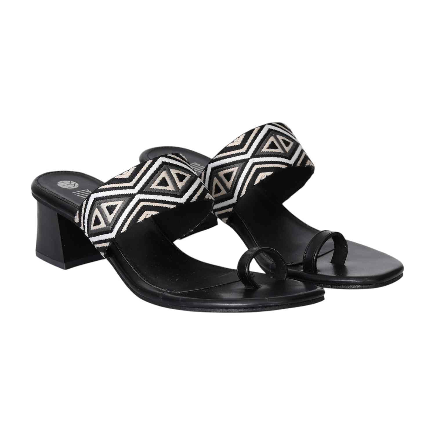 Black Tribal Chic Toe Ring Heels for Women