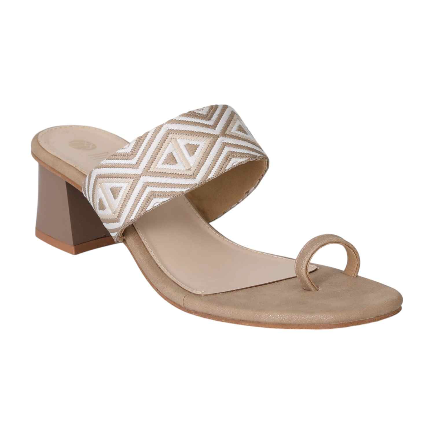 Dark Beige Tribal Chic Toe Ring Heels for Women
