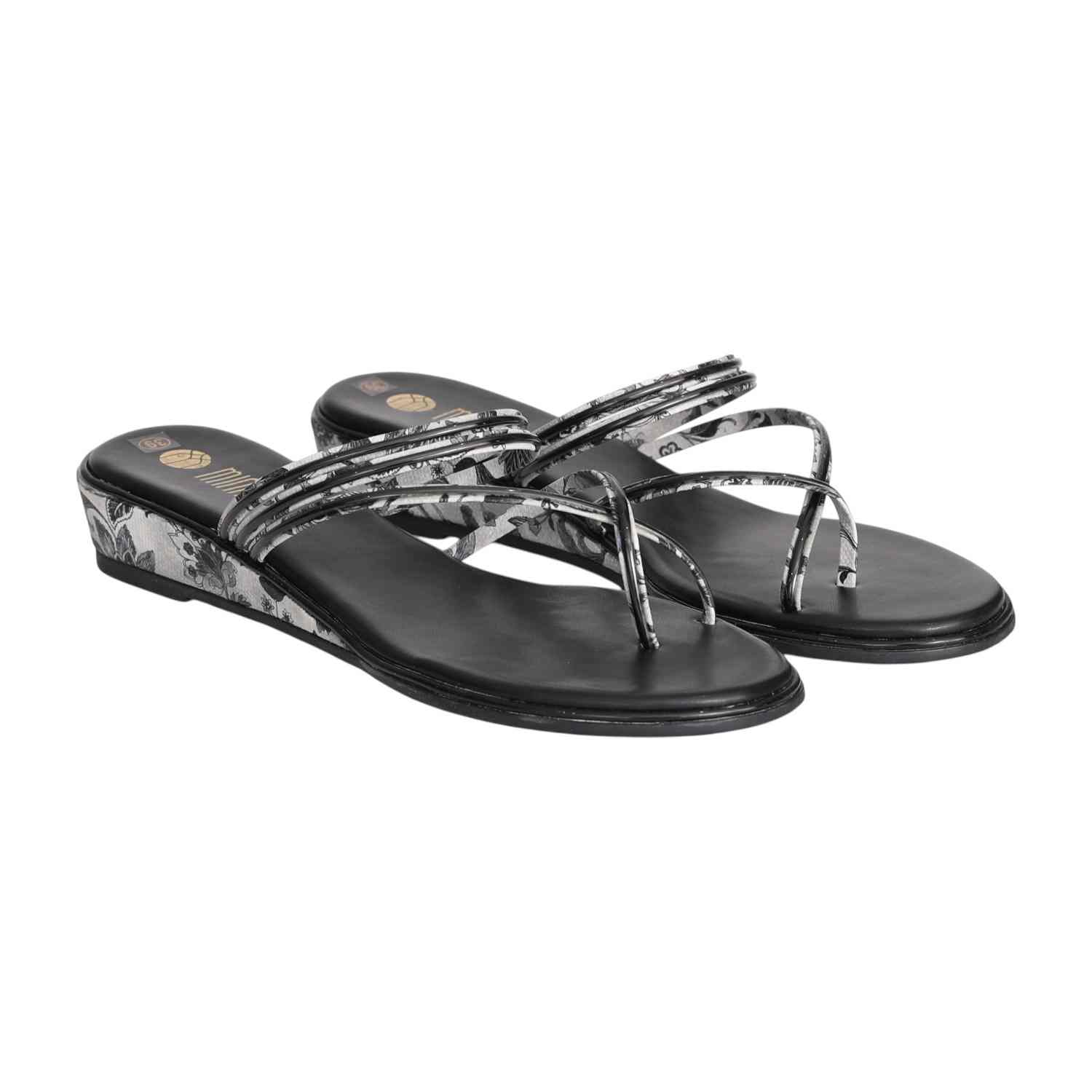 Women Black Strappy Wedge Sandal