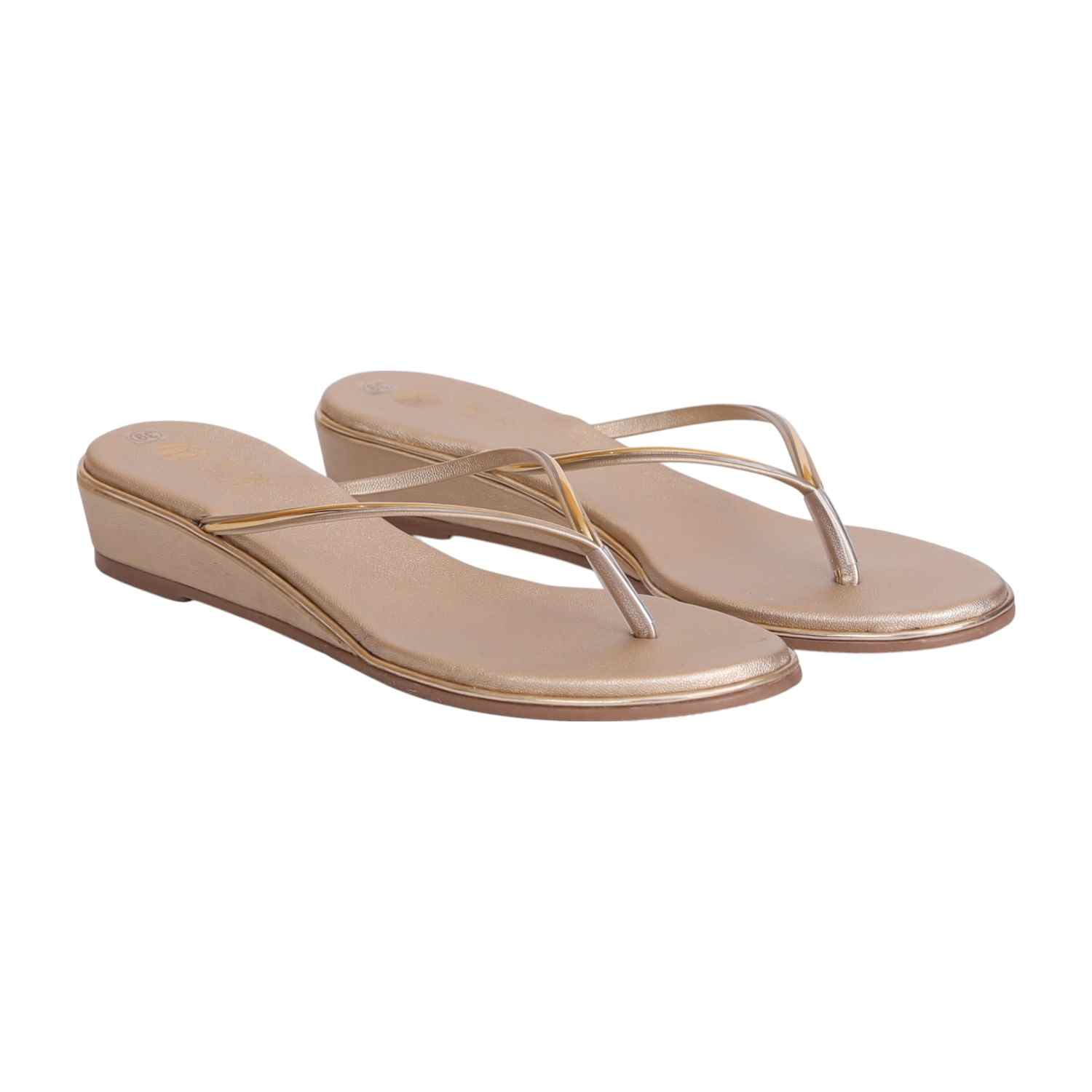 Women Chic Golden Wedge Thongs