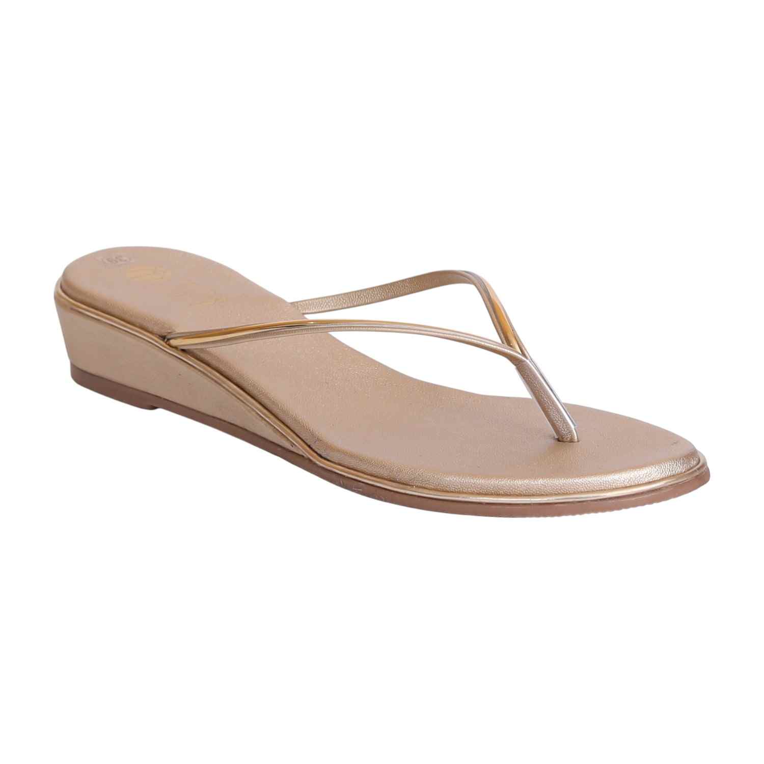 Women Chic Golden Wedge Thongs
