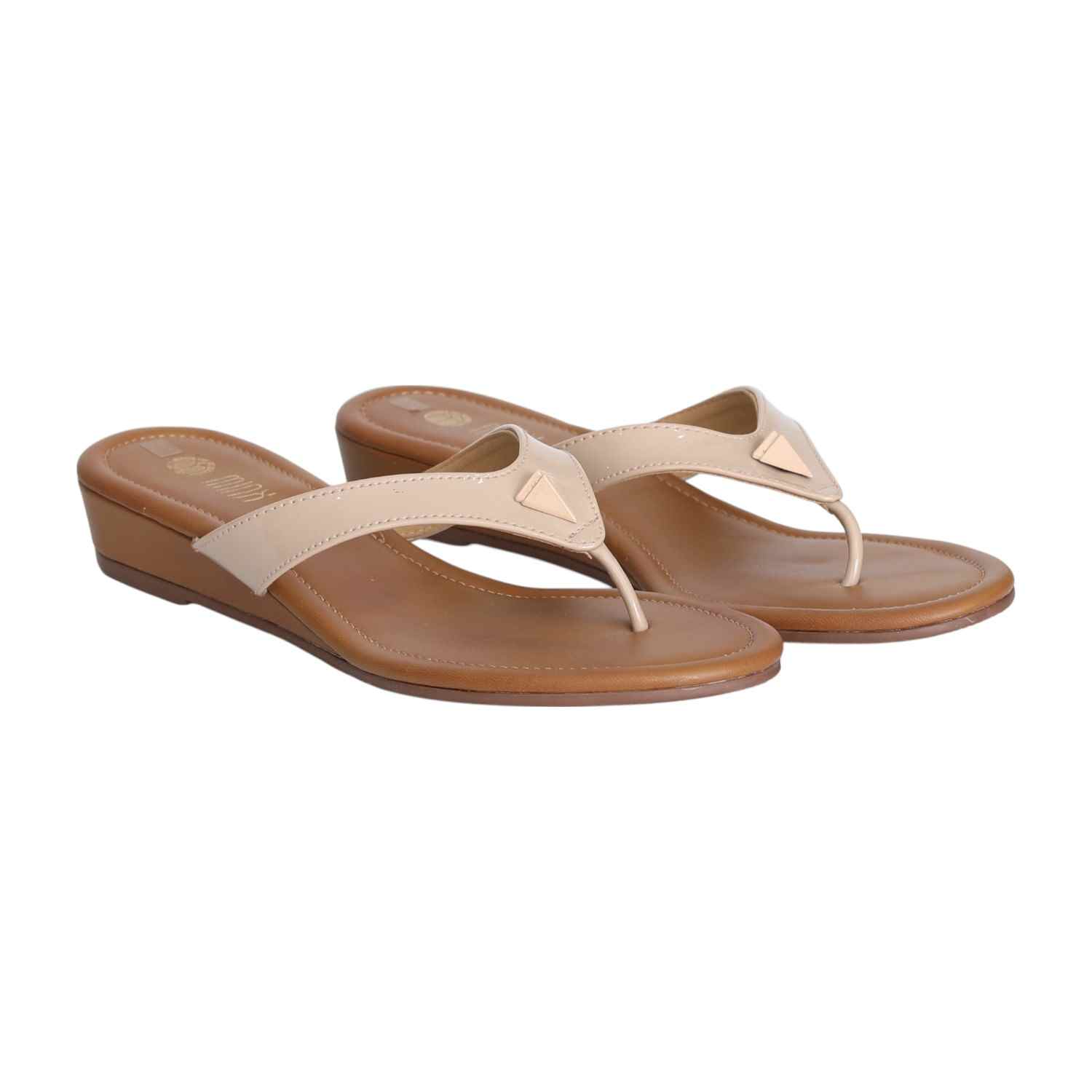 Women Elegant Beige Wedge Thongs