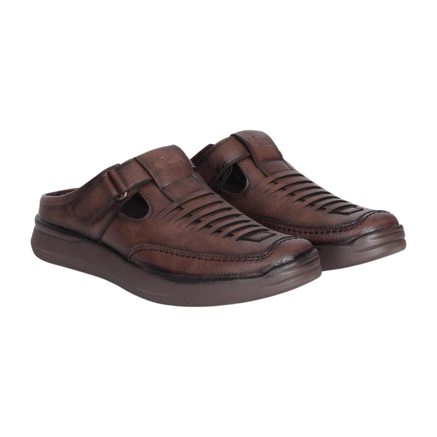 Men Brown Vintage Velcro Mules