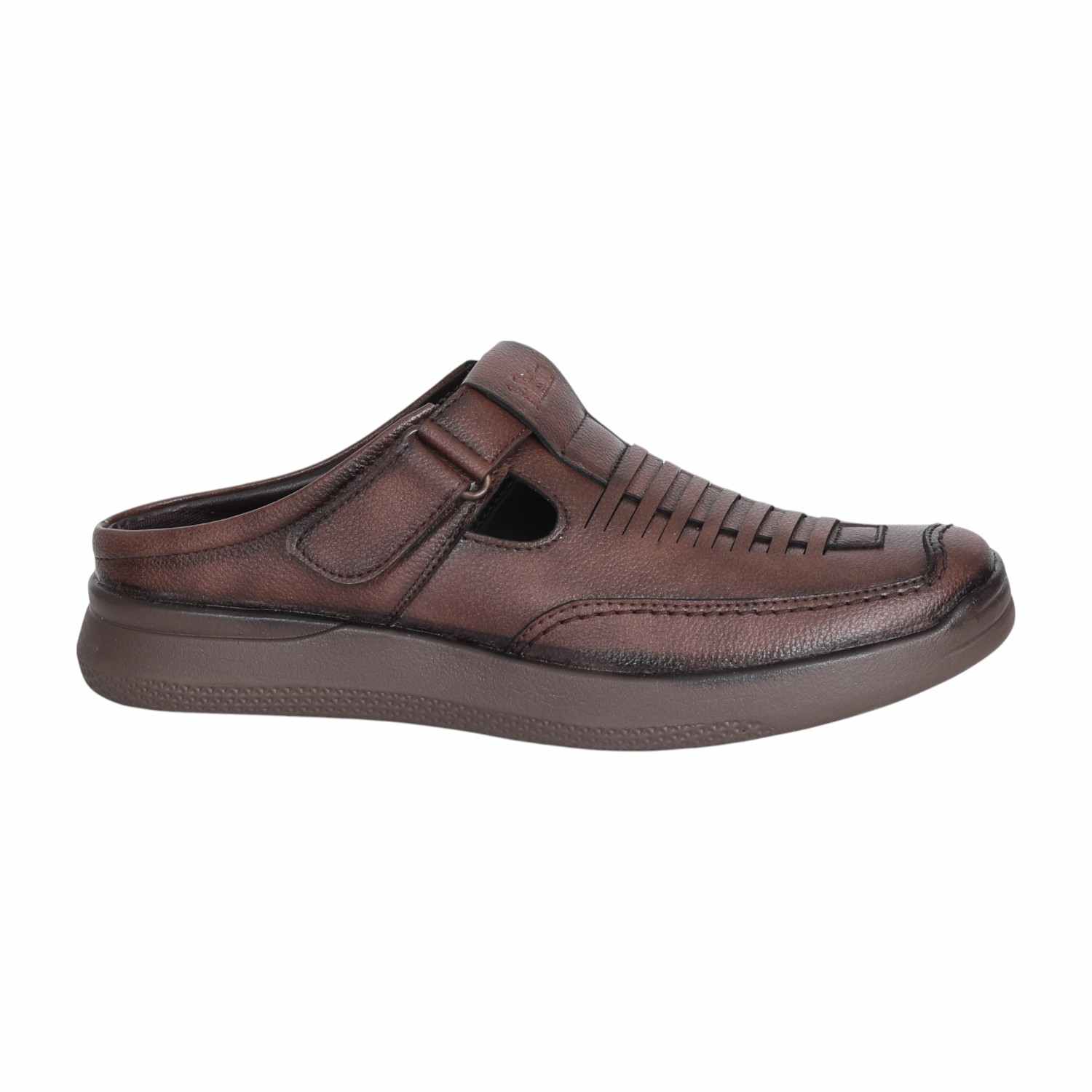 Men Brown Vintage Velcro Mules