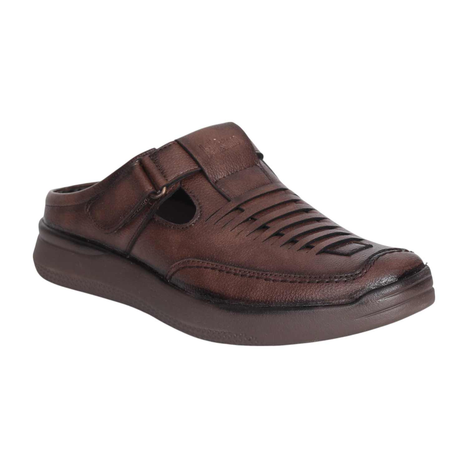 Men Brown Vintage Velcro Mules