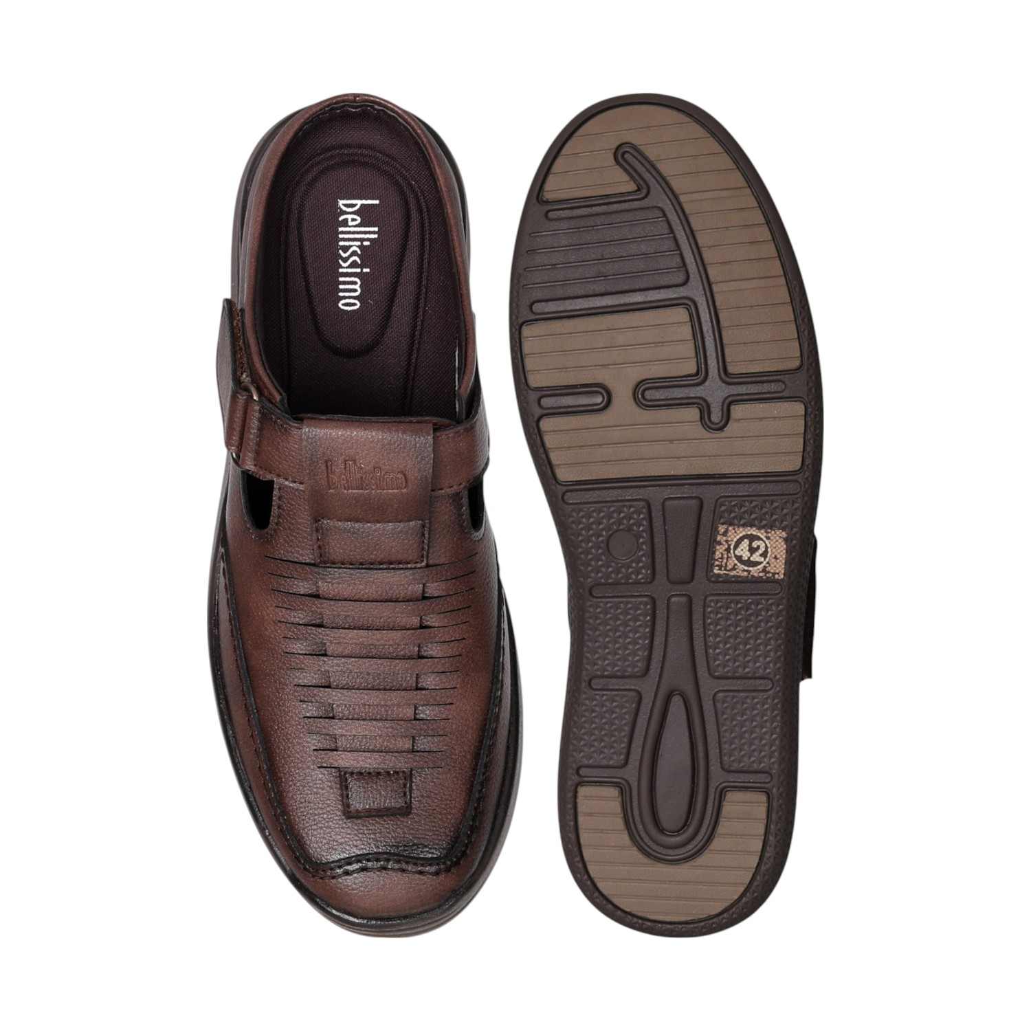 Men Brown Vintage Velcro Mules