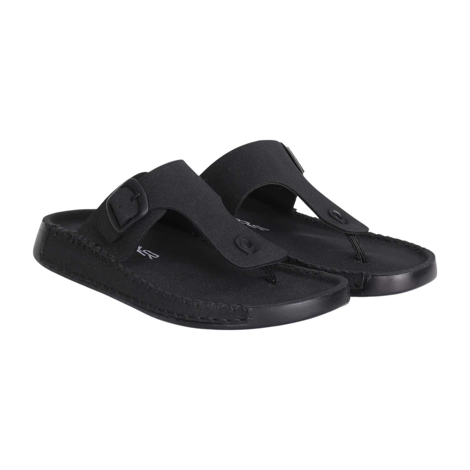Men Minimalist Black Buckle Slides