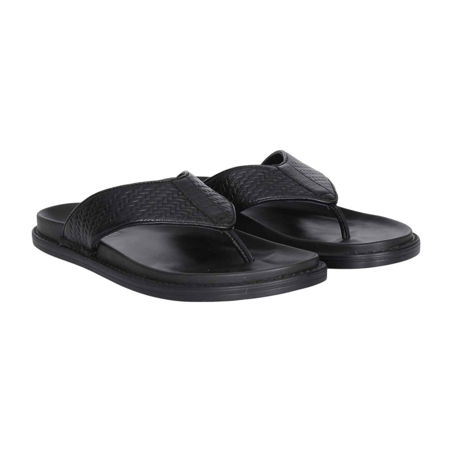 Men  Basketweave Black Slides