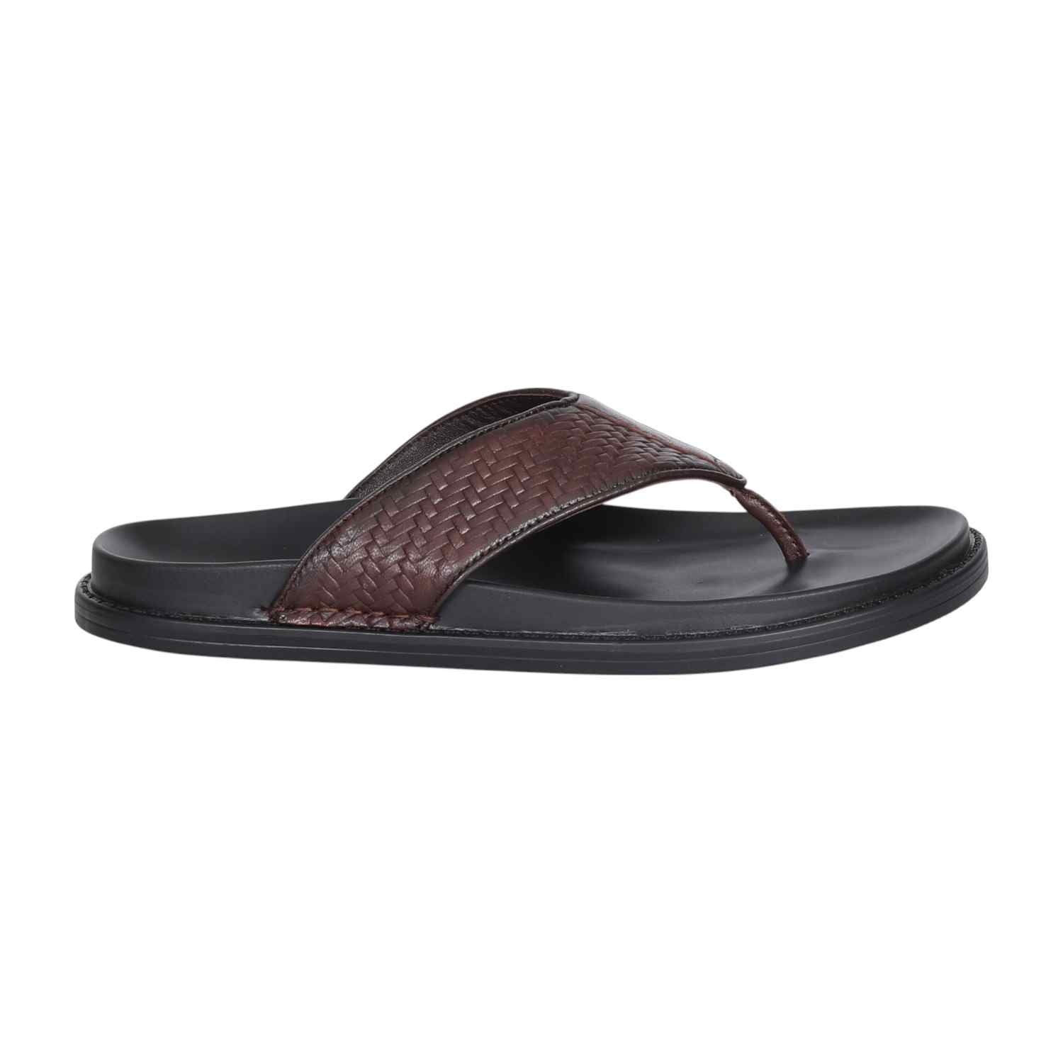 Men  Basketweave Brown Slides