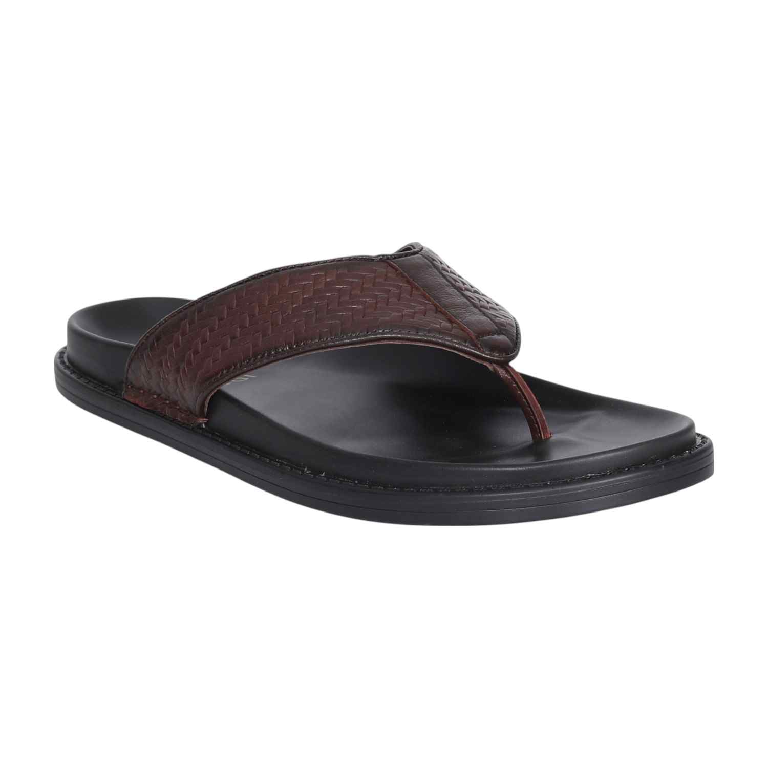 Men  Basketweave Brown Slides