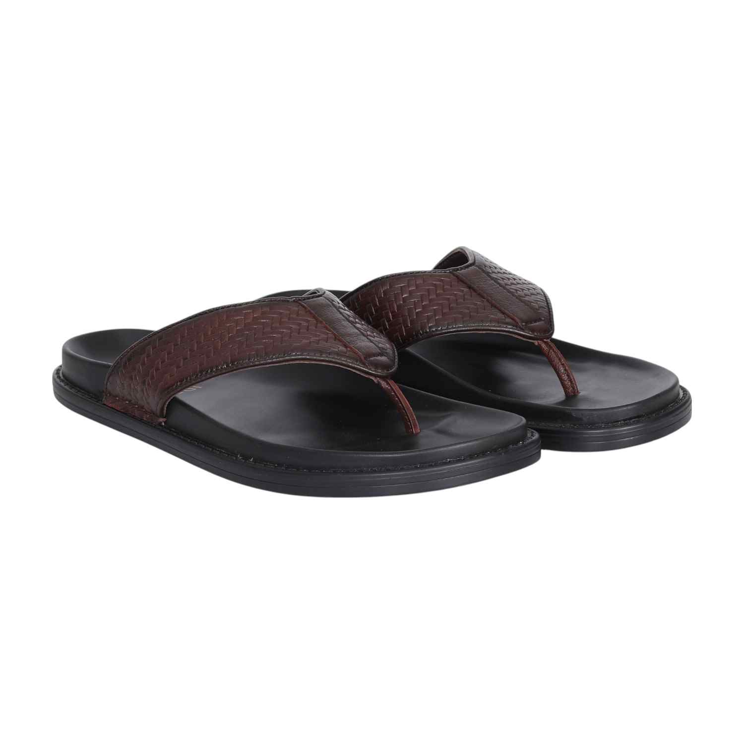 Men  Basketweave Brown Slides