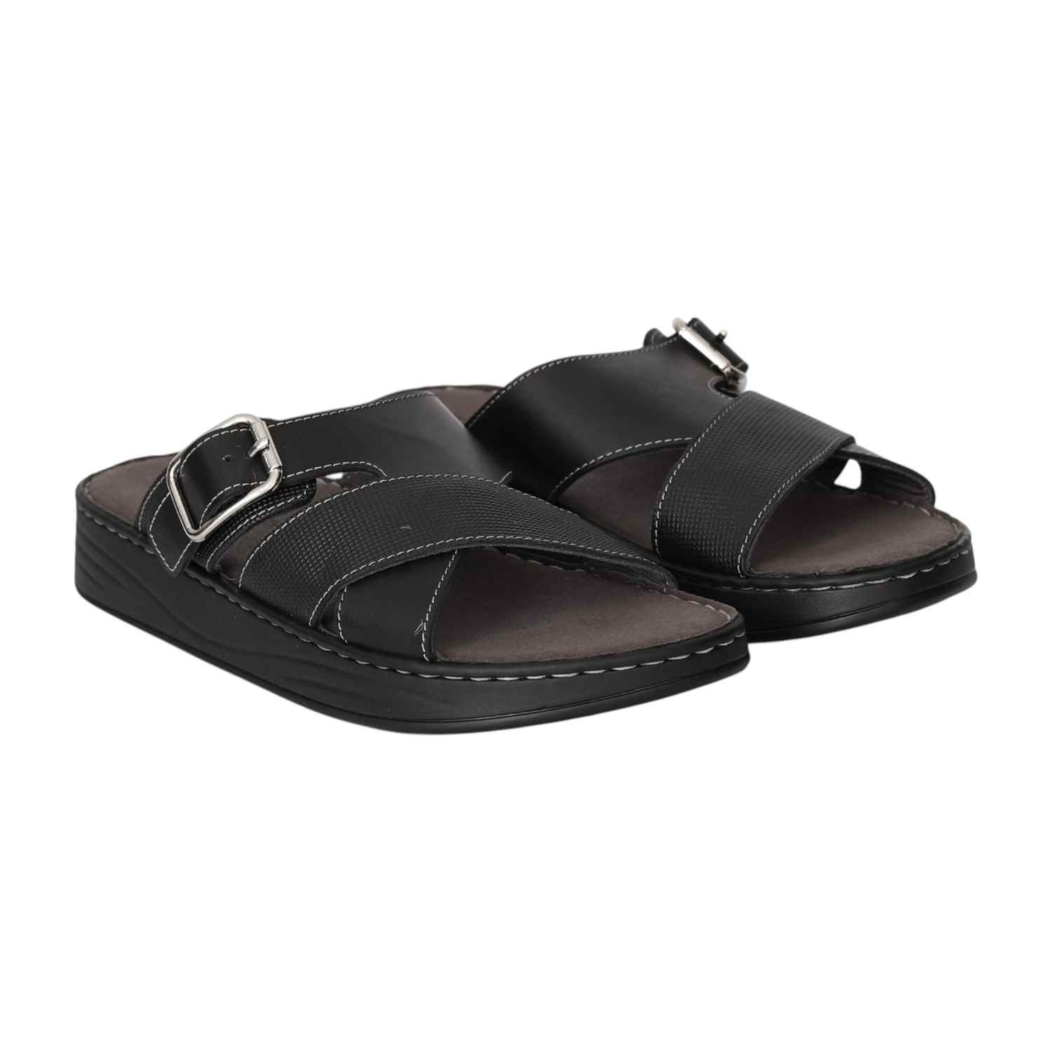 Men Black Bold Buckle Sandals