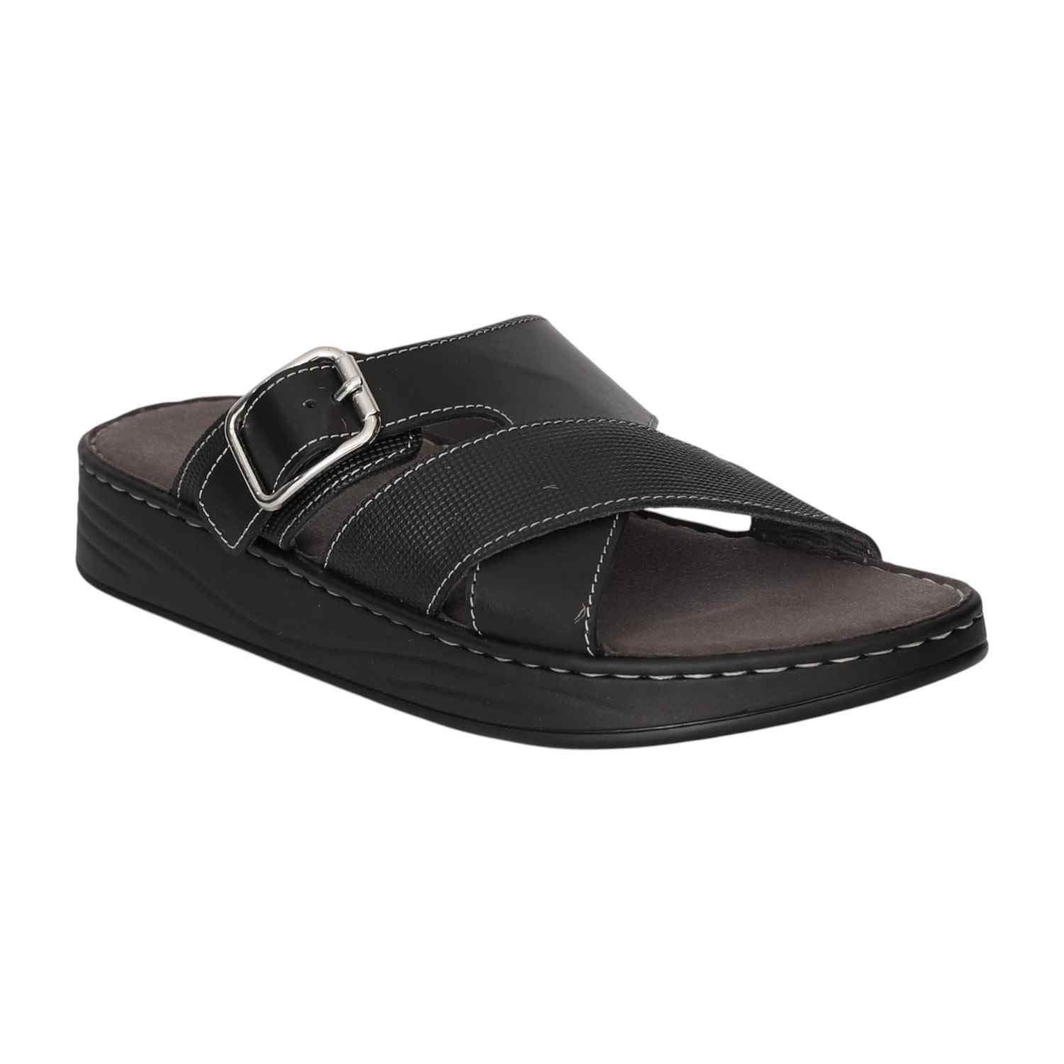 Men Black Bold Buckle Sandals
