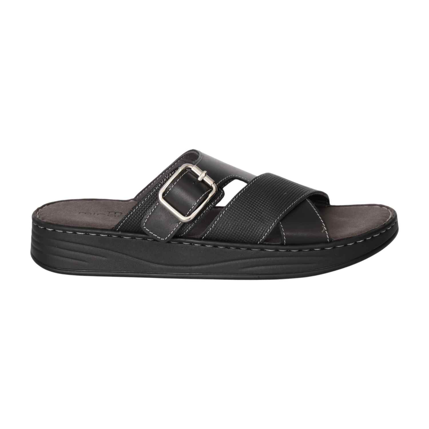 Men Black Bold Buckle Sandals