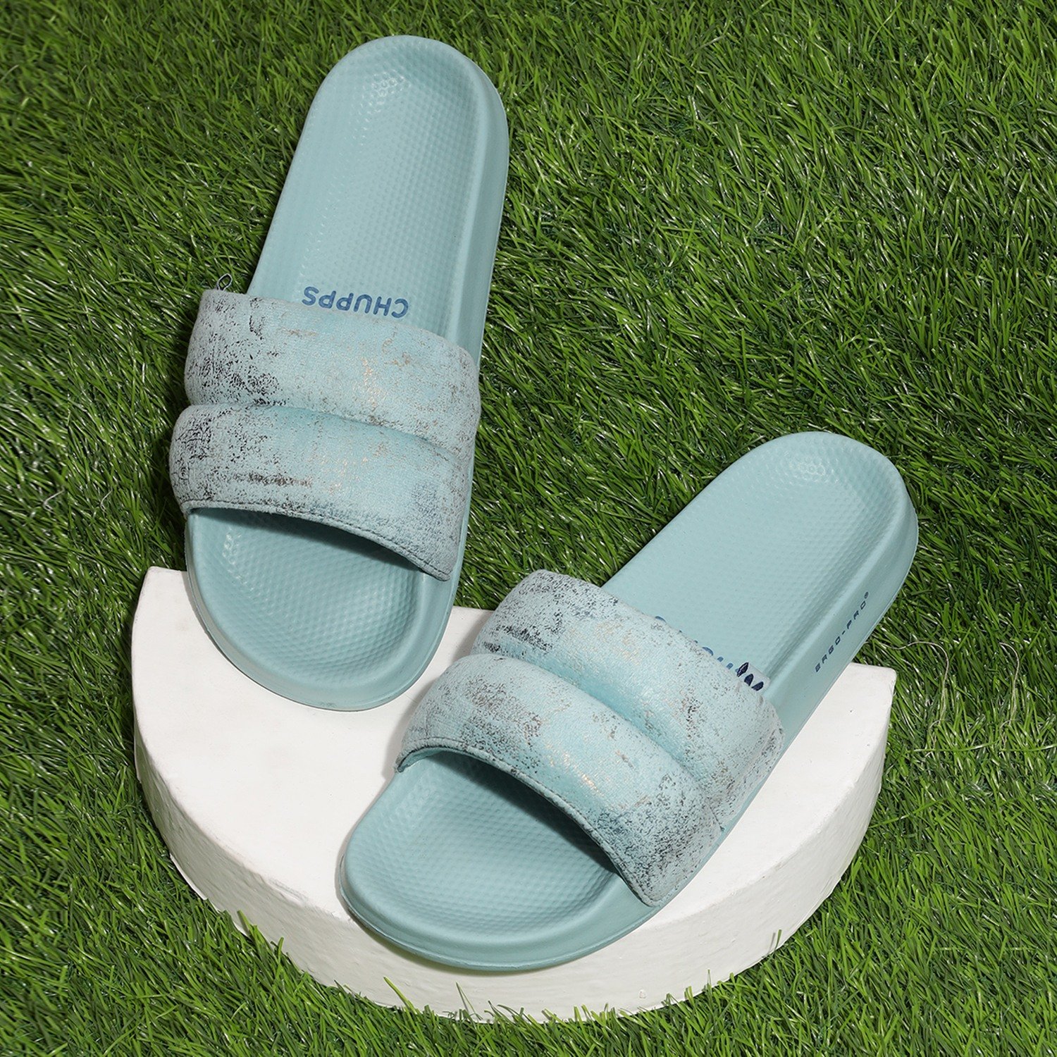 Womens Puff Sky Blue Casual Slider