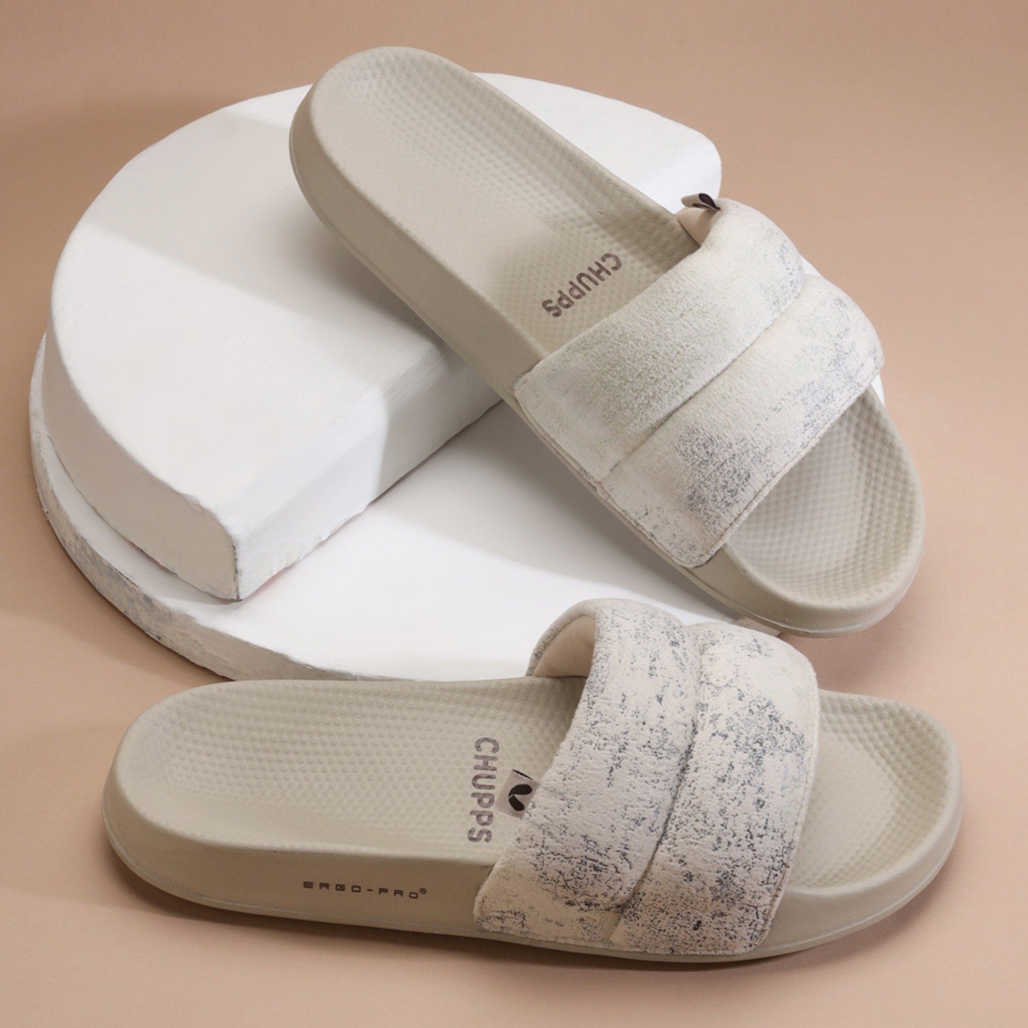 Womens Puff Beige Casual Slider