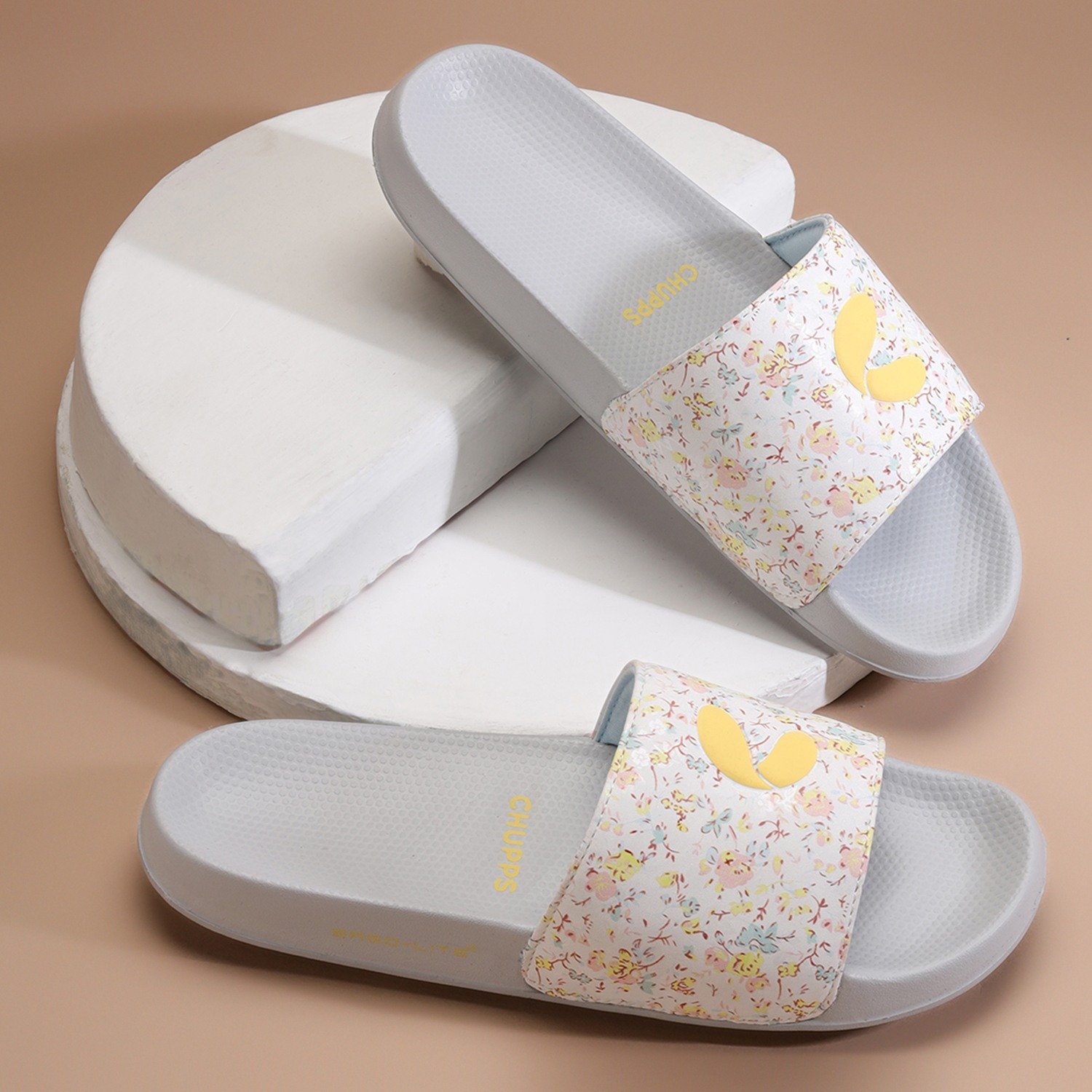 Womens GRACE WHITE YELLOW Casual Slider