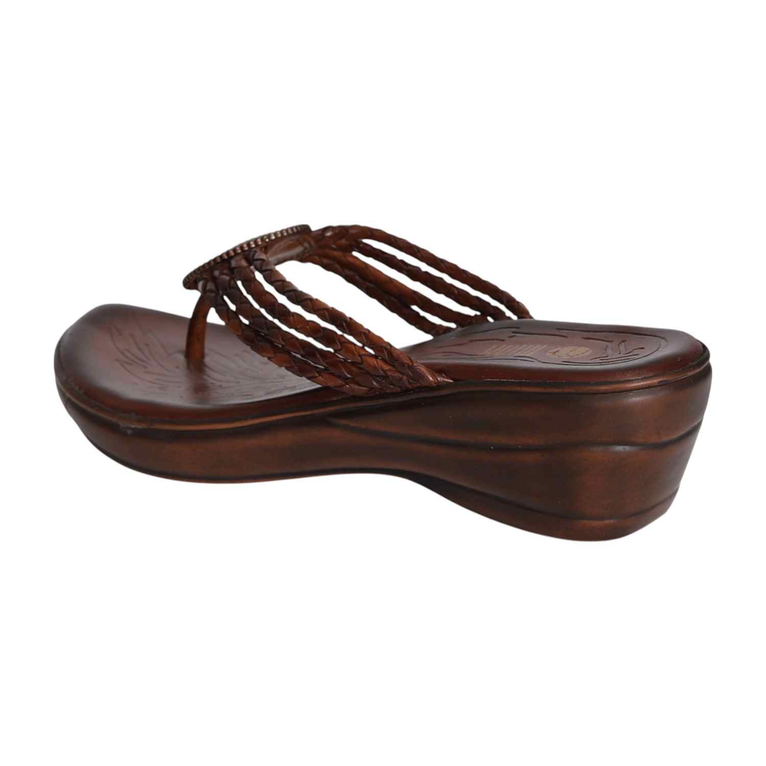 Women’s Brown Braided Wedge Sandals with Embellished Detail