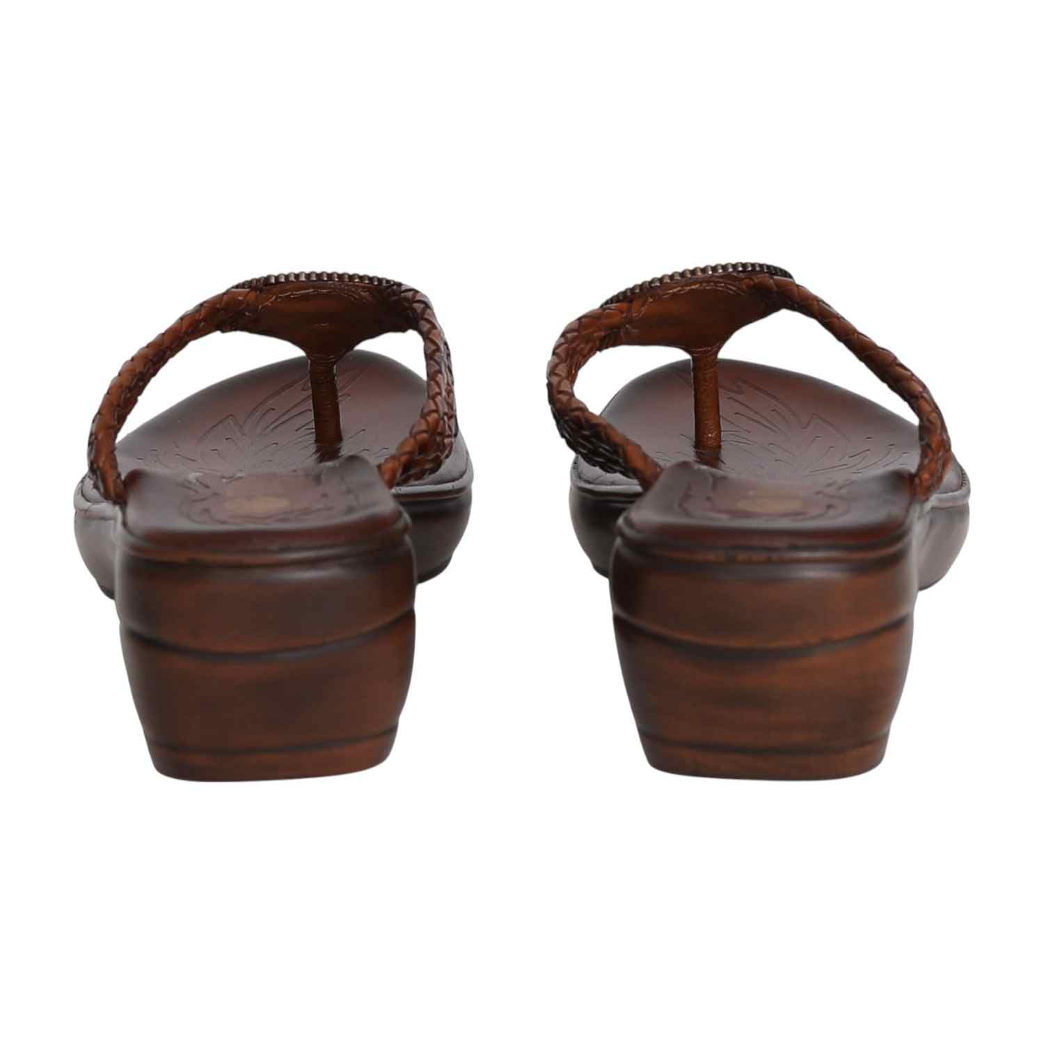 Women’s Brown Braided Wedge Sandals with Embellished Detail