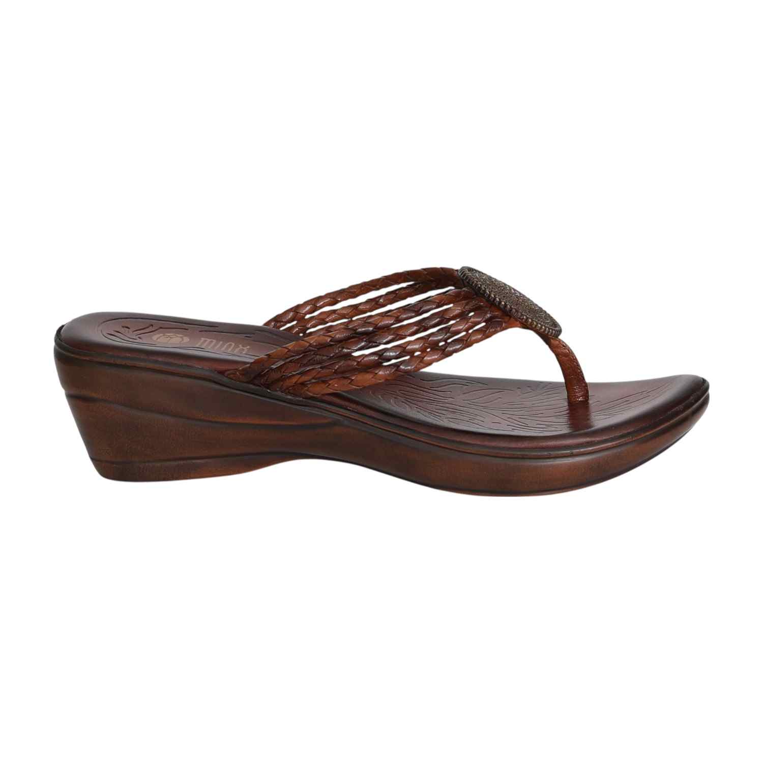 Women’s Brown Braided Wedge Sandals with Embellished Detail