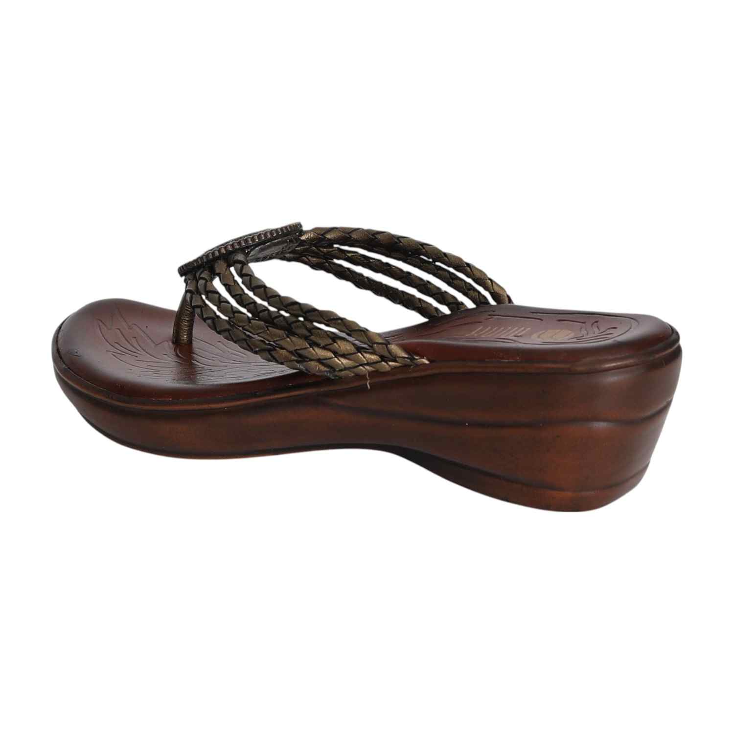 Women’s Bronze Braided Wedge Sandals with Embellished Detail