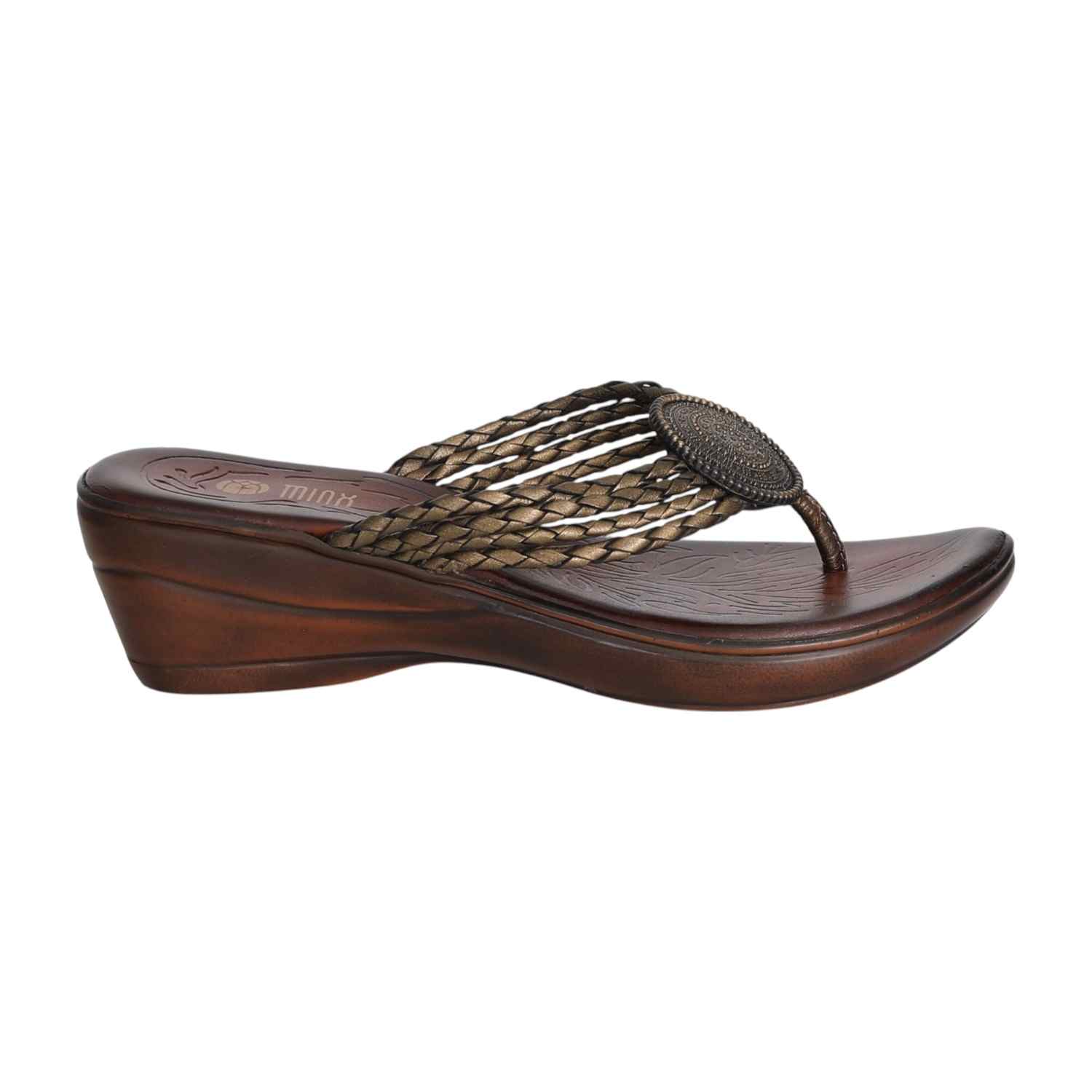 Women’s Bronze Braided Wedge Sandals with Embellished Detail