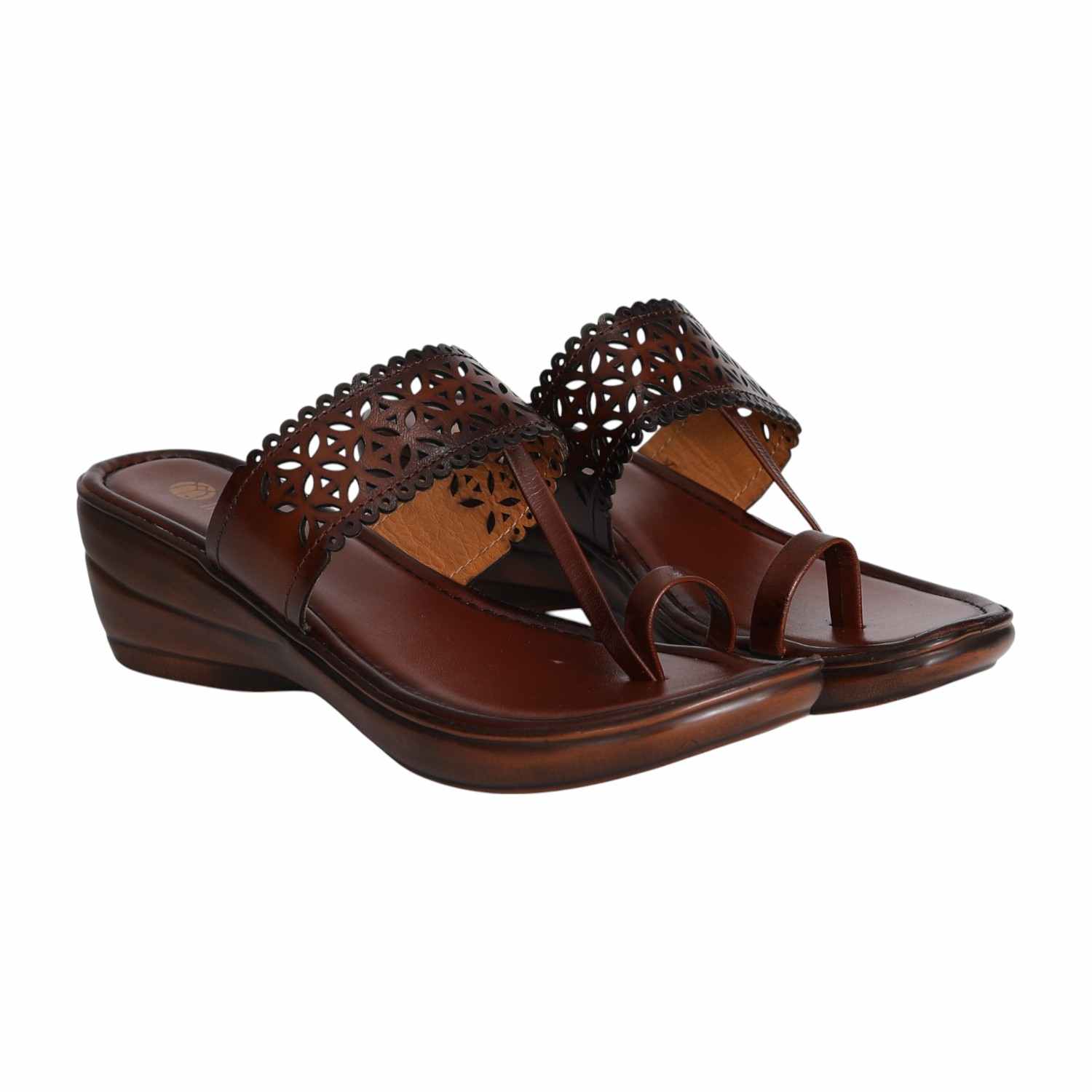 Women’s Brown Intricate Petal Cut Wedge Sandals