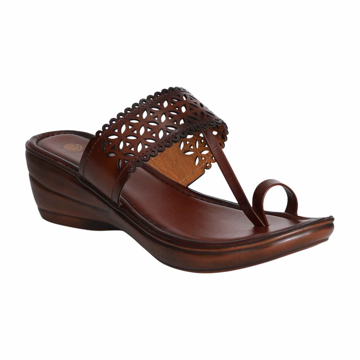 Women’s Brown Intricate Petal Cut Wedge Sandals