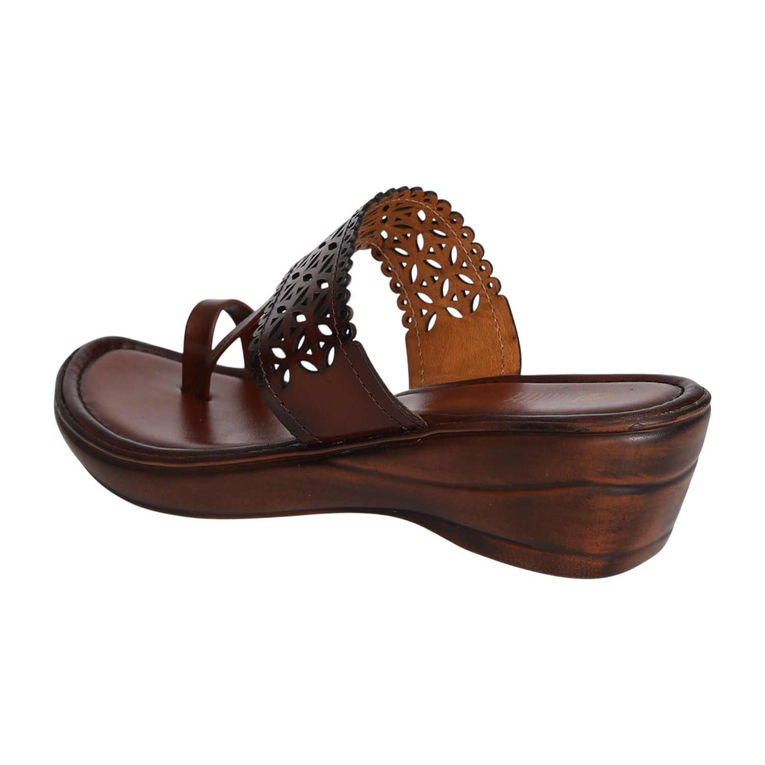 Women’s Brown Intricate Petal Cut Wedge Sandals