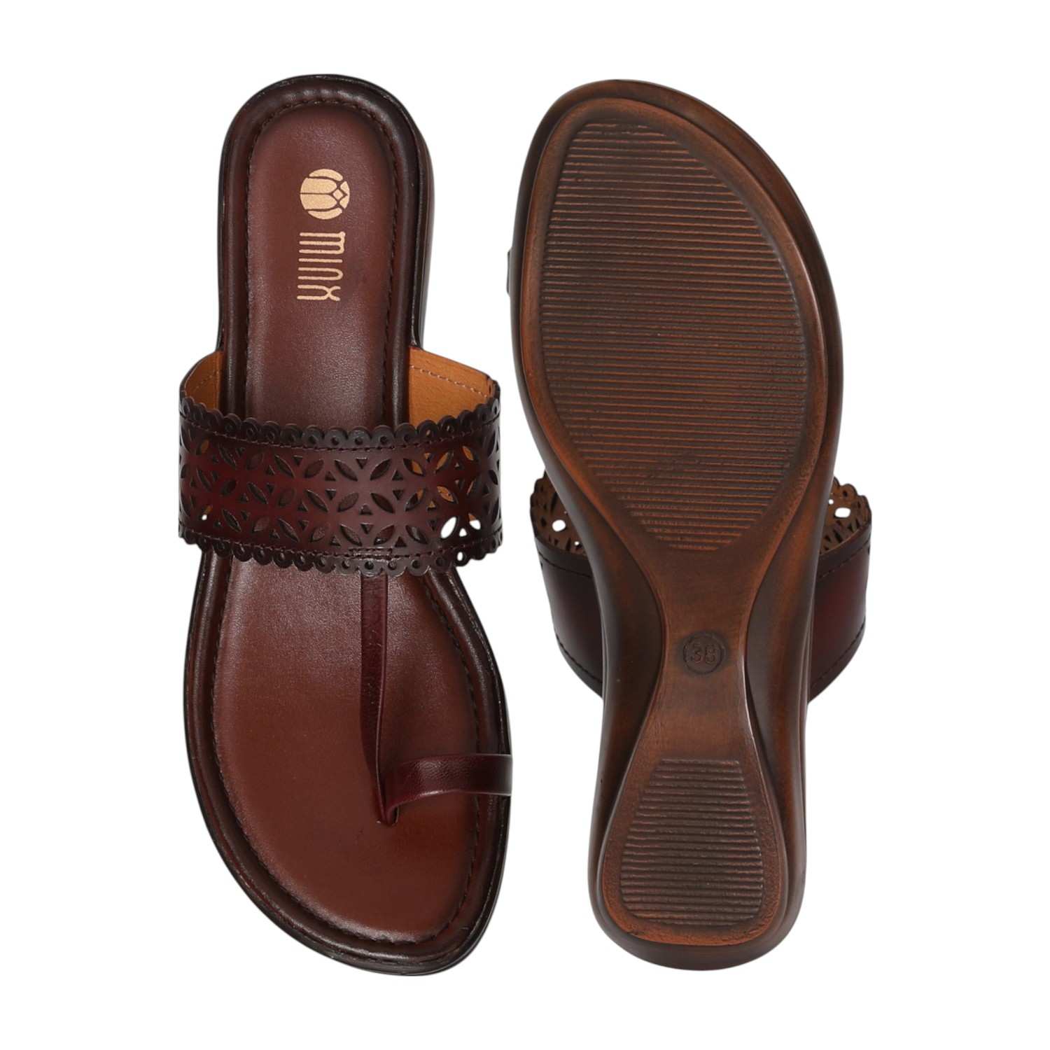 Women’s Maroon Intricate Petal Cut Wedge Sandals