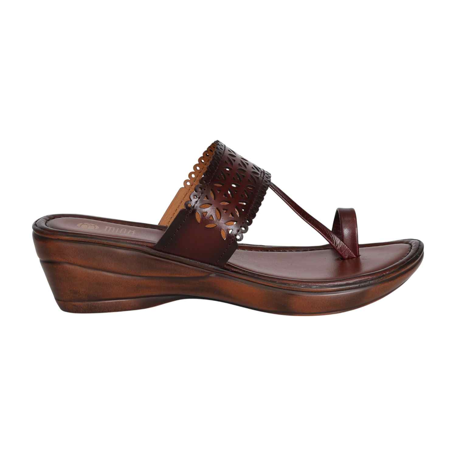 Women’s Maroon Intricate Petal Cut Wedge Sandals
