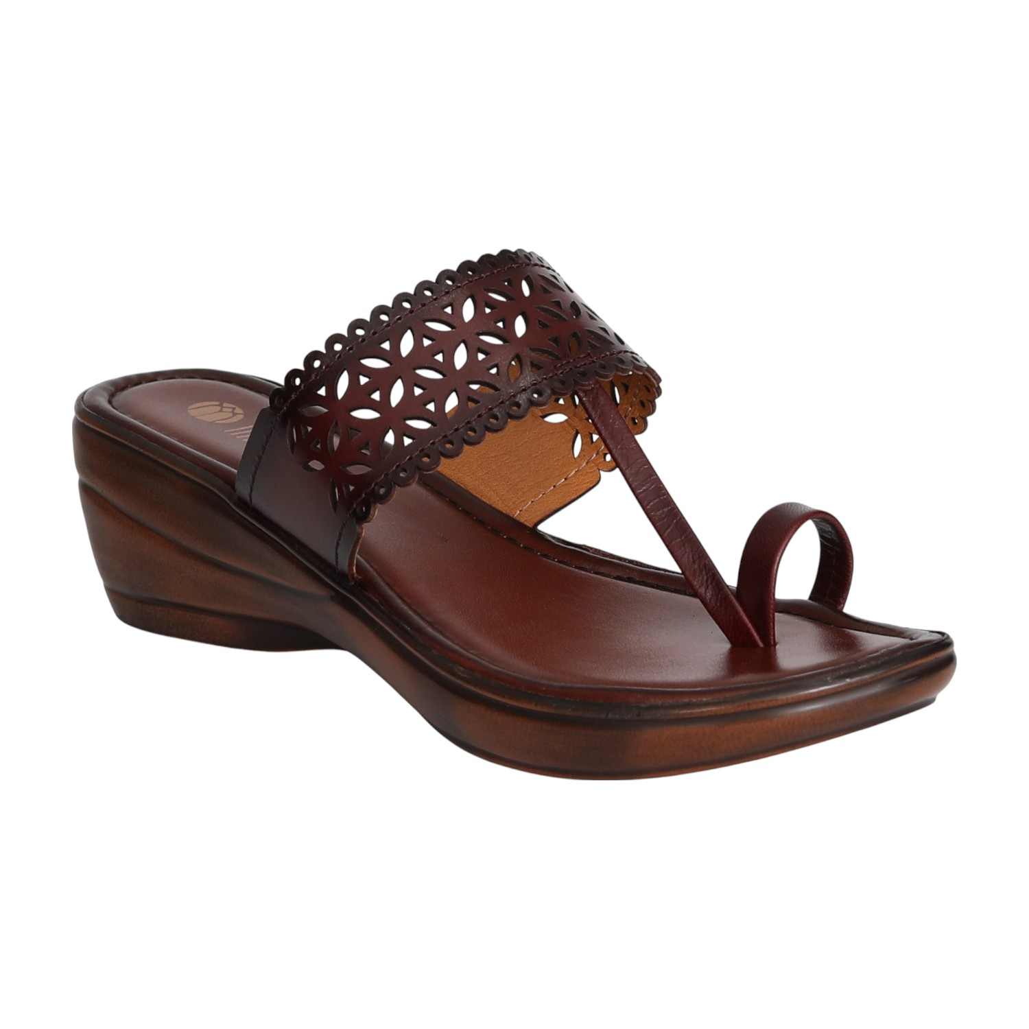 Women’s Maroon Intricate Petal Cut Wedge Sandals