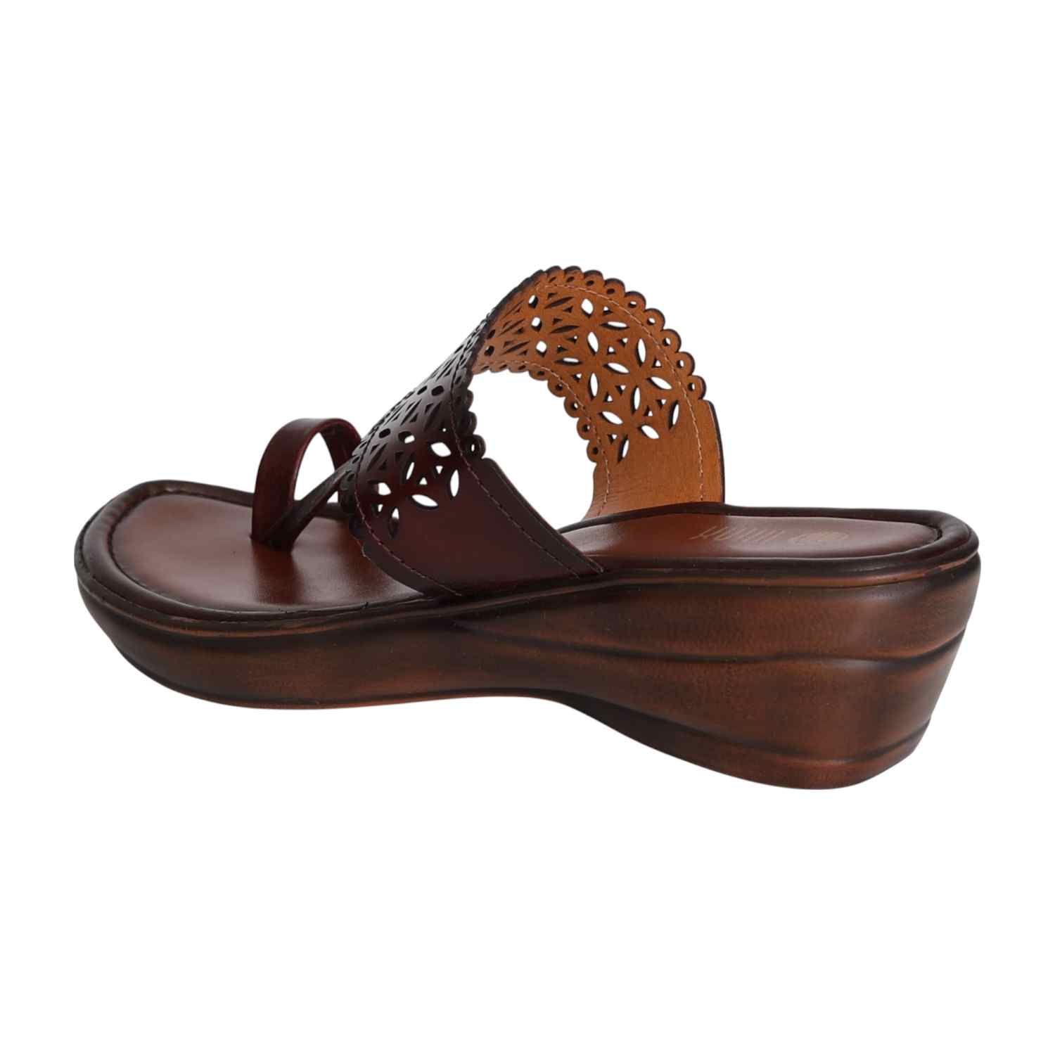 Women’s Maroon Intricate Petal Cut Wedge Sandals