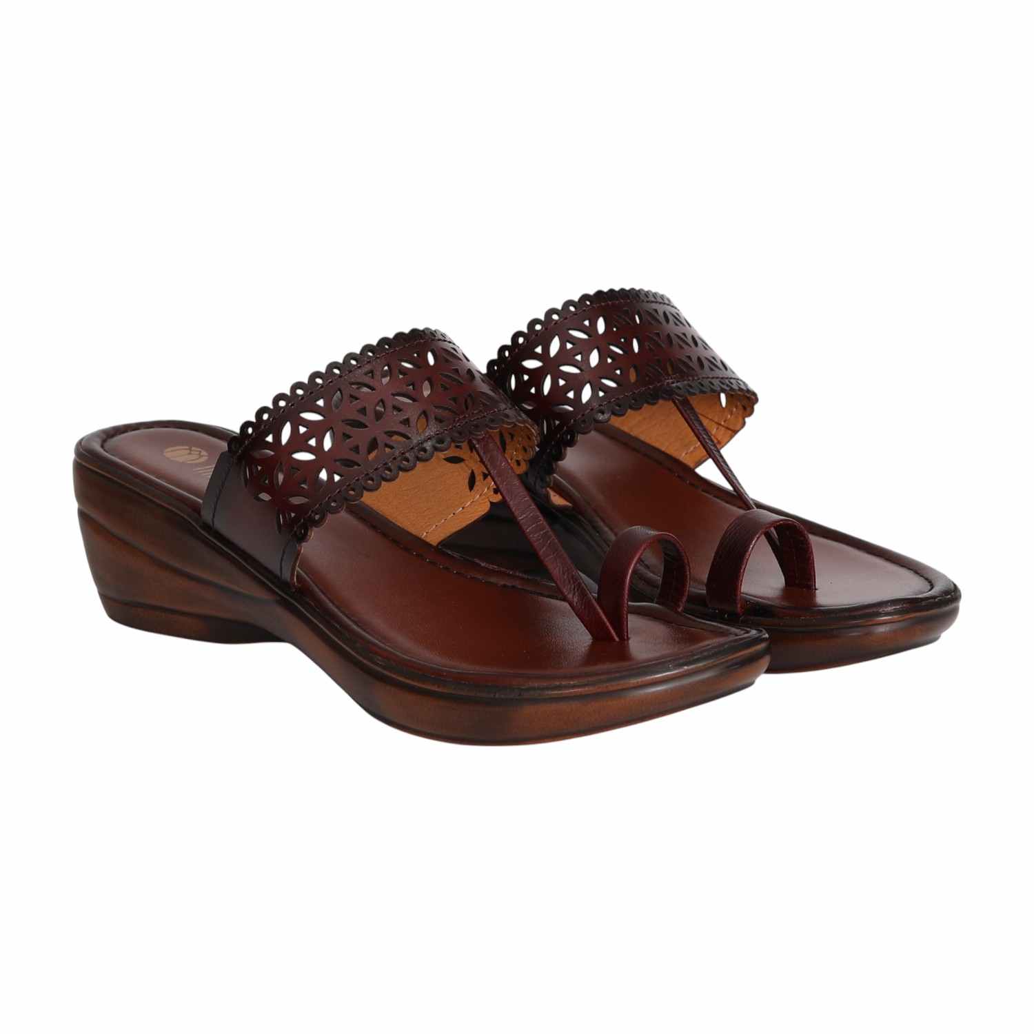 Women’s Maroon Intricate Petal Cut Wedge Sandals