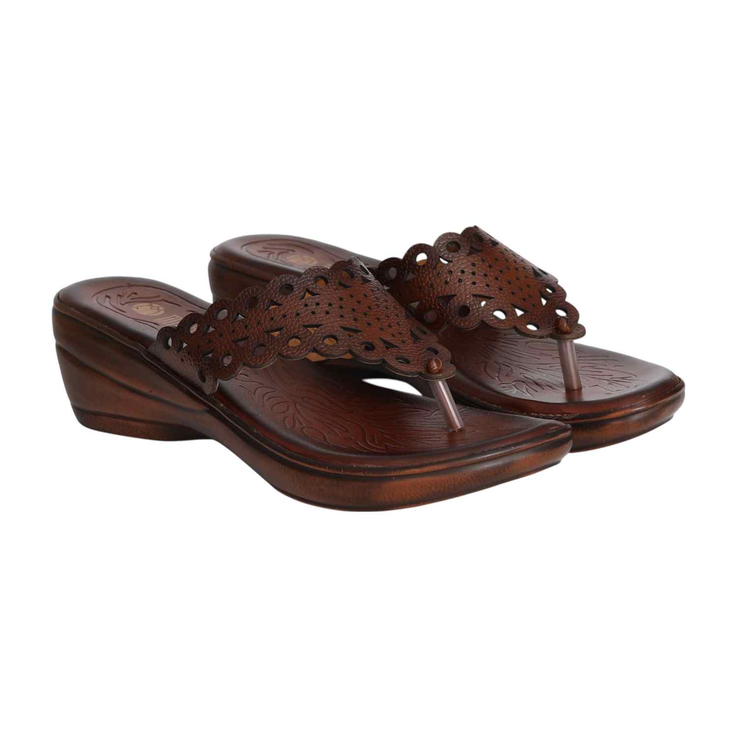 Women's Copper Rust Blossom Wedge  Sandal