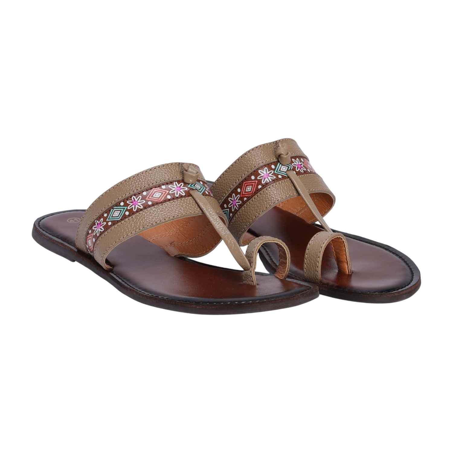Beige Coloured Kolhapuris for Women