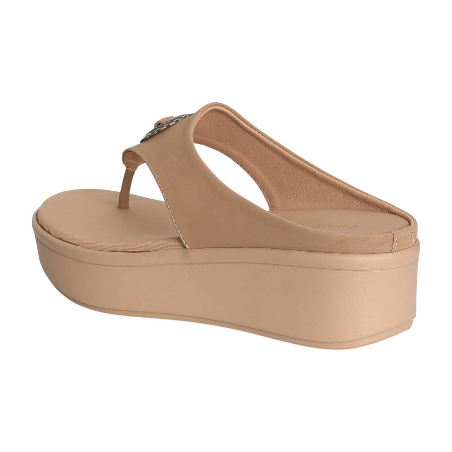 Women Tan Glow Medallion Platform Wedges
