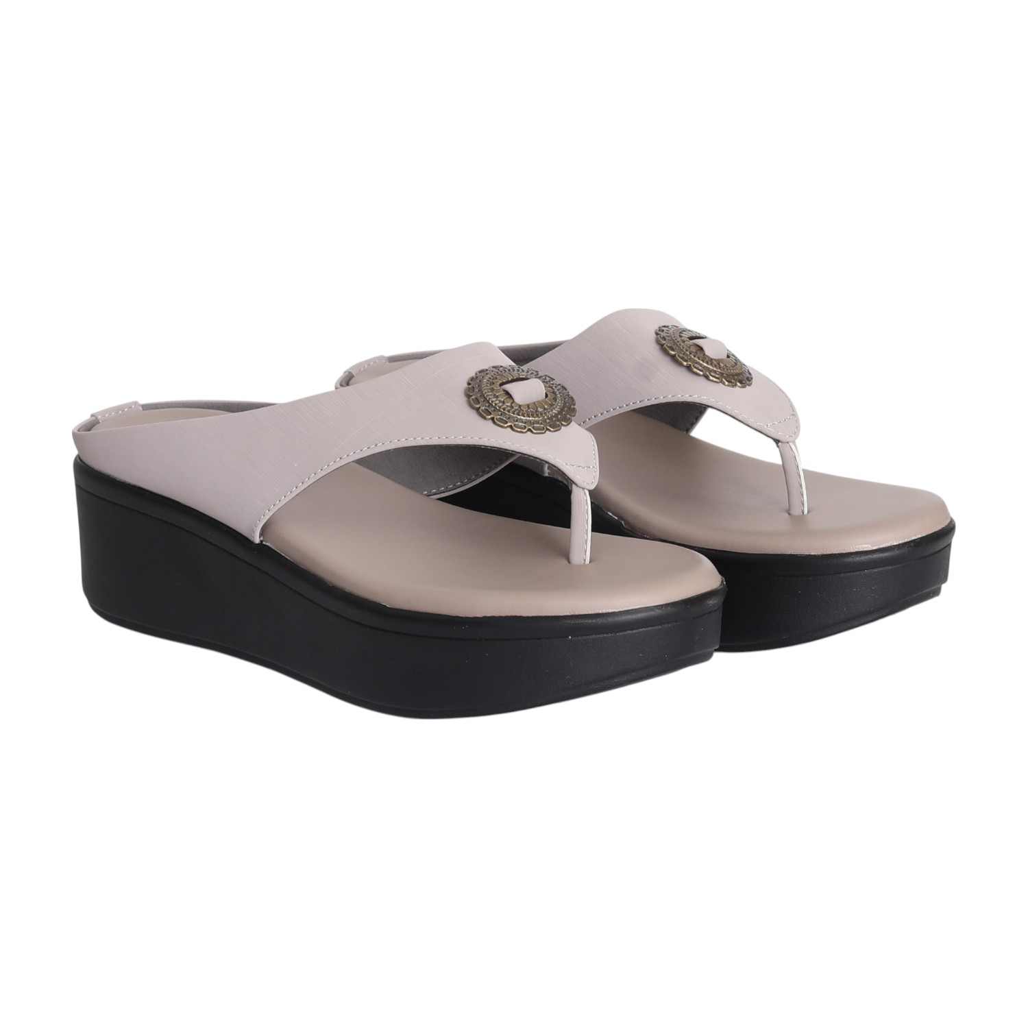 Women Grey Medallion Platform Wedges