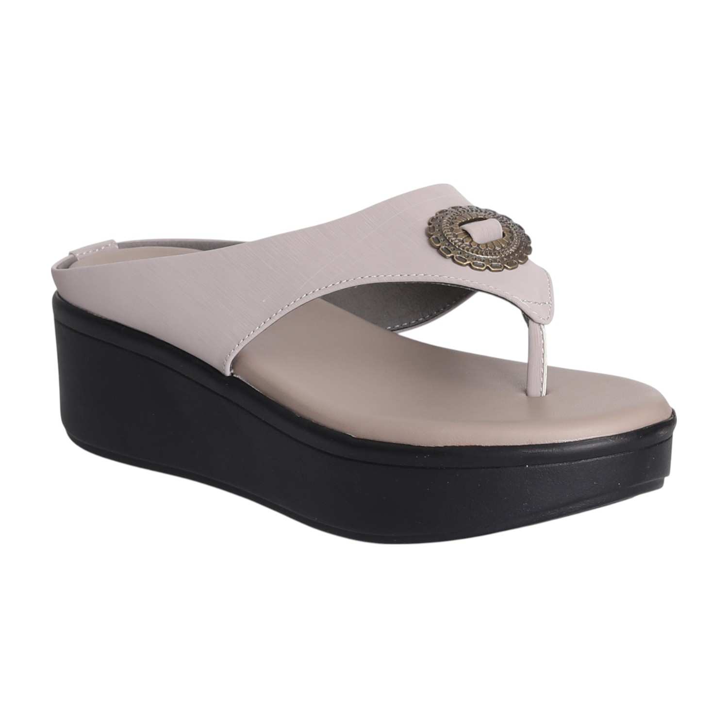 Women Grey Medallion Platform Wedges