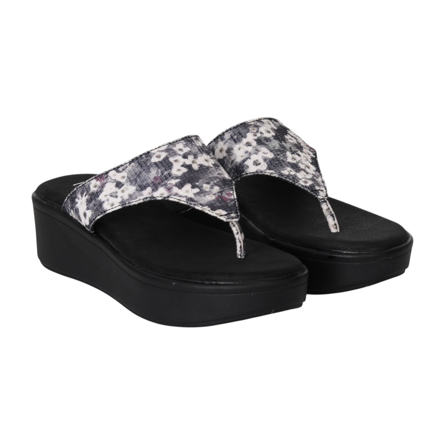 Women Black Floral Lift Platform Sandals